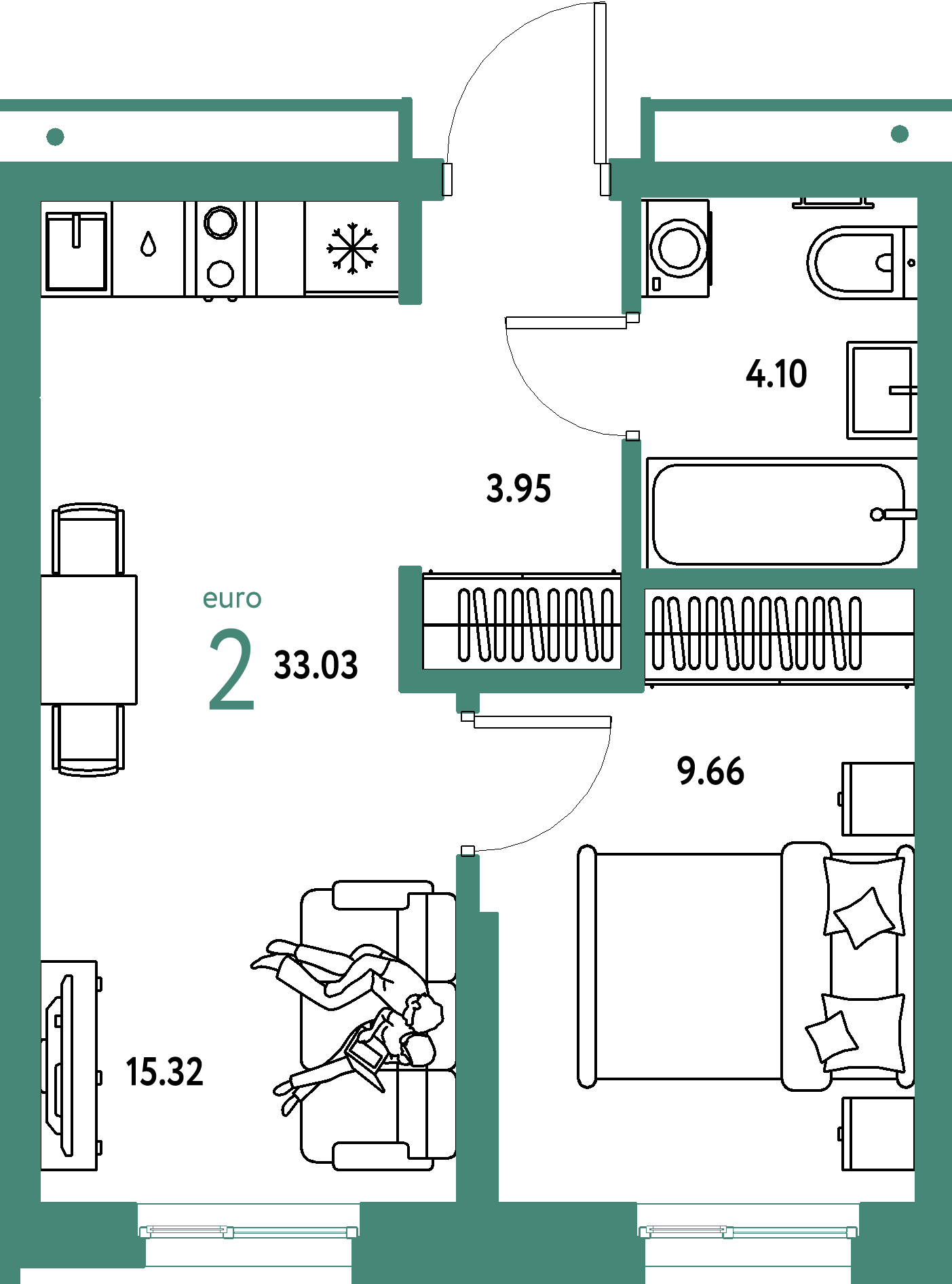 ЖК "Домашний"-2-комнатная 33.03 м²
