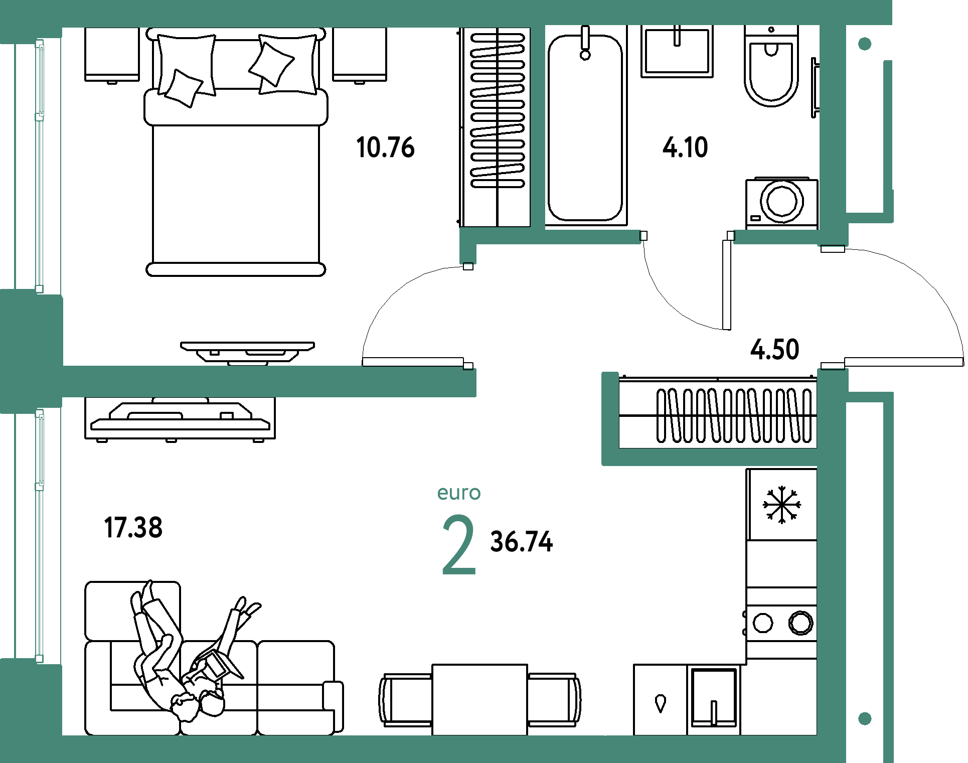 ЖК "Домашний"-2-комнатная 36.74 м²