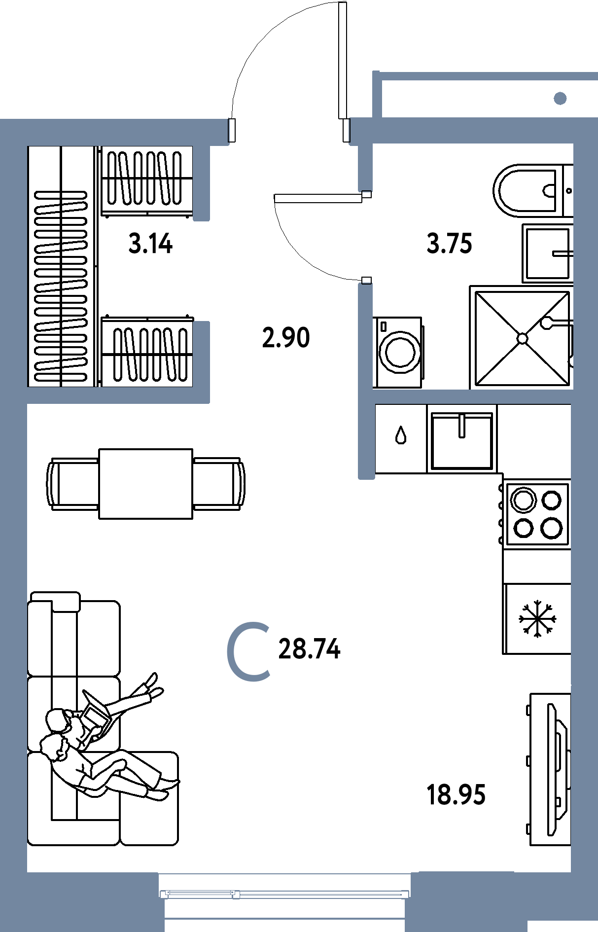 ЖК "Домашний"-Студия 28.74 м²