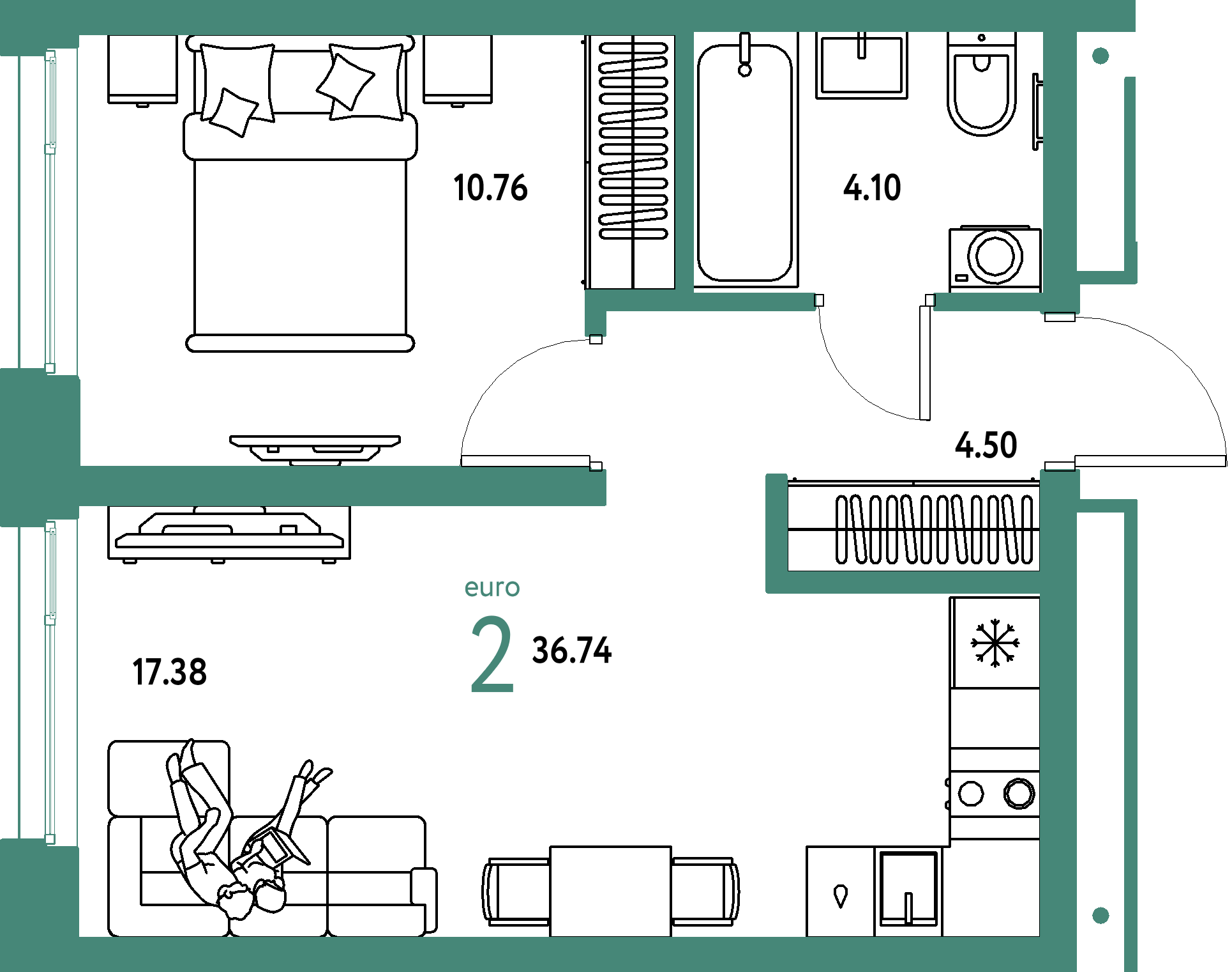 Купить 2-комнатную квартиру 36.74м², этаж №11 кв №357 в ЖК 