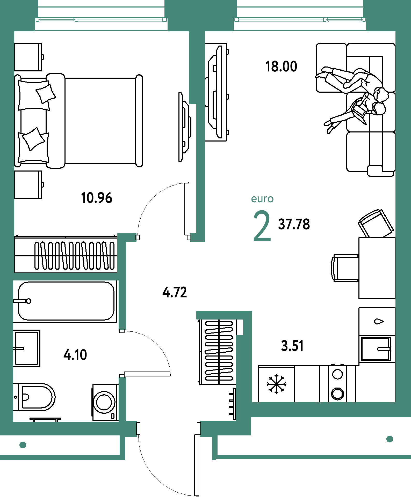 ЖК "Домашний"-2-комнатная 37.78 м²