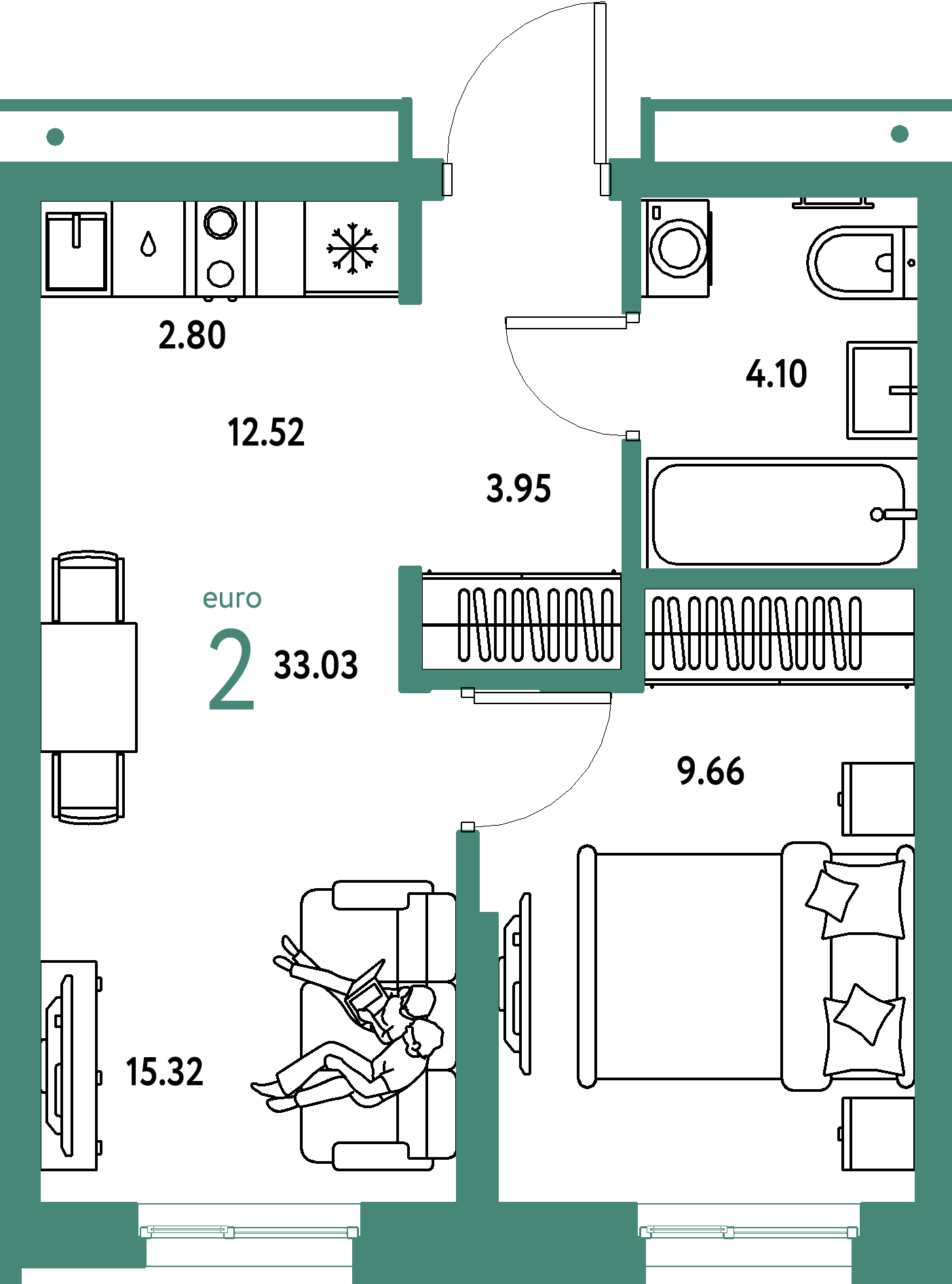 ЖК "Домашний"-2-комнатная 33.03 м²