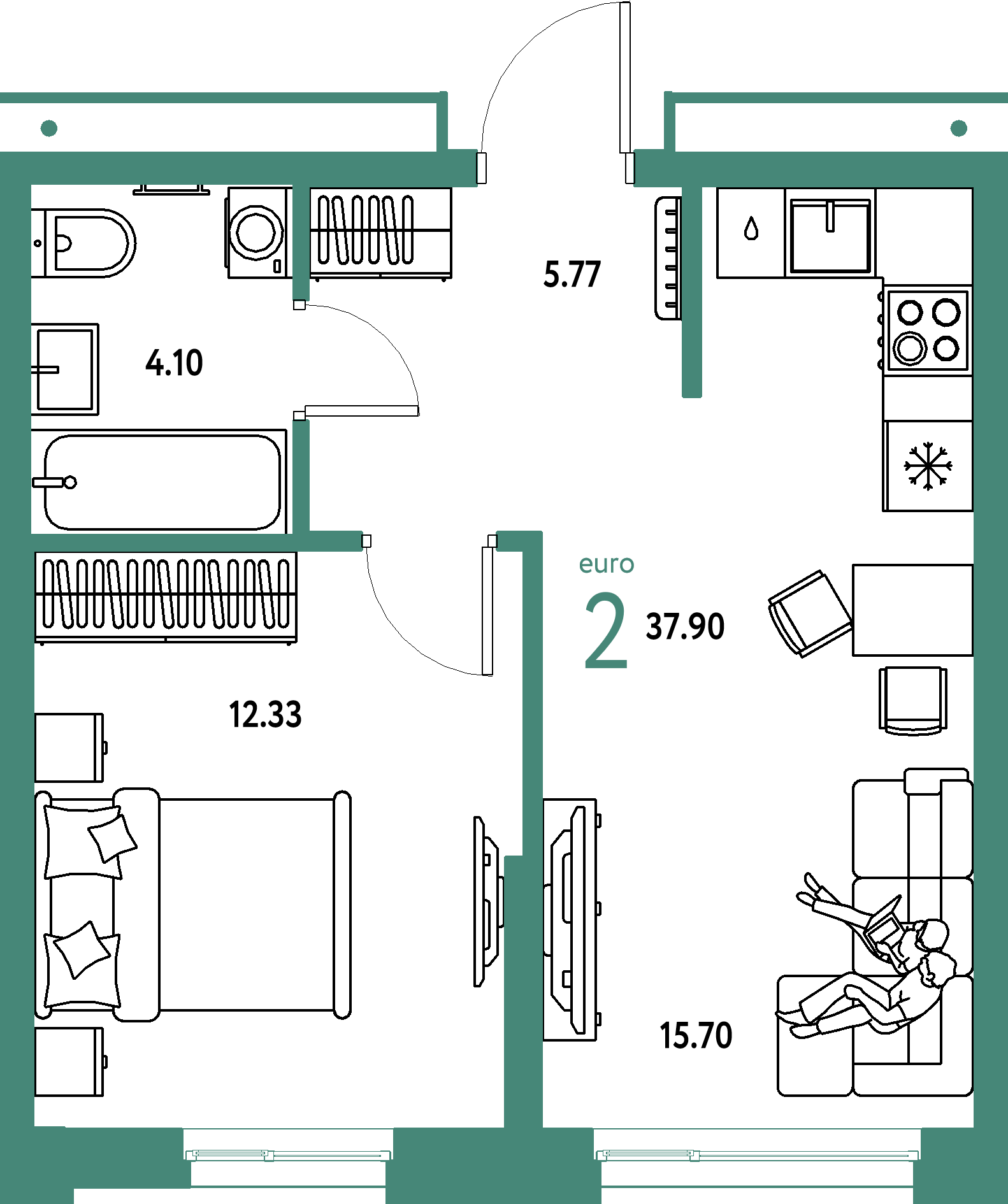 ЖК "Домашний"-2-комнатная 37.9 м²