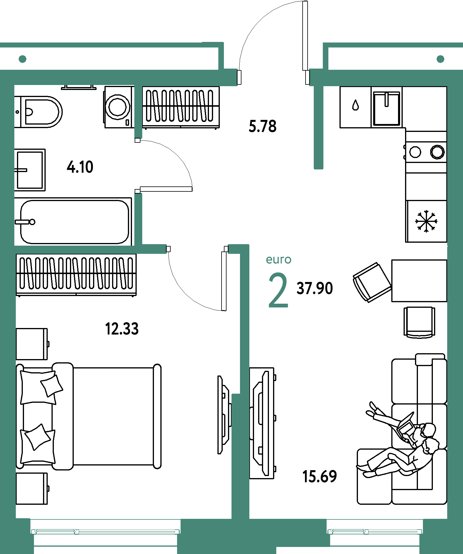 ЖК "Домашний"-2-комнатная 37.9 м²