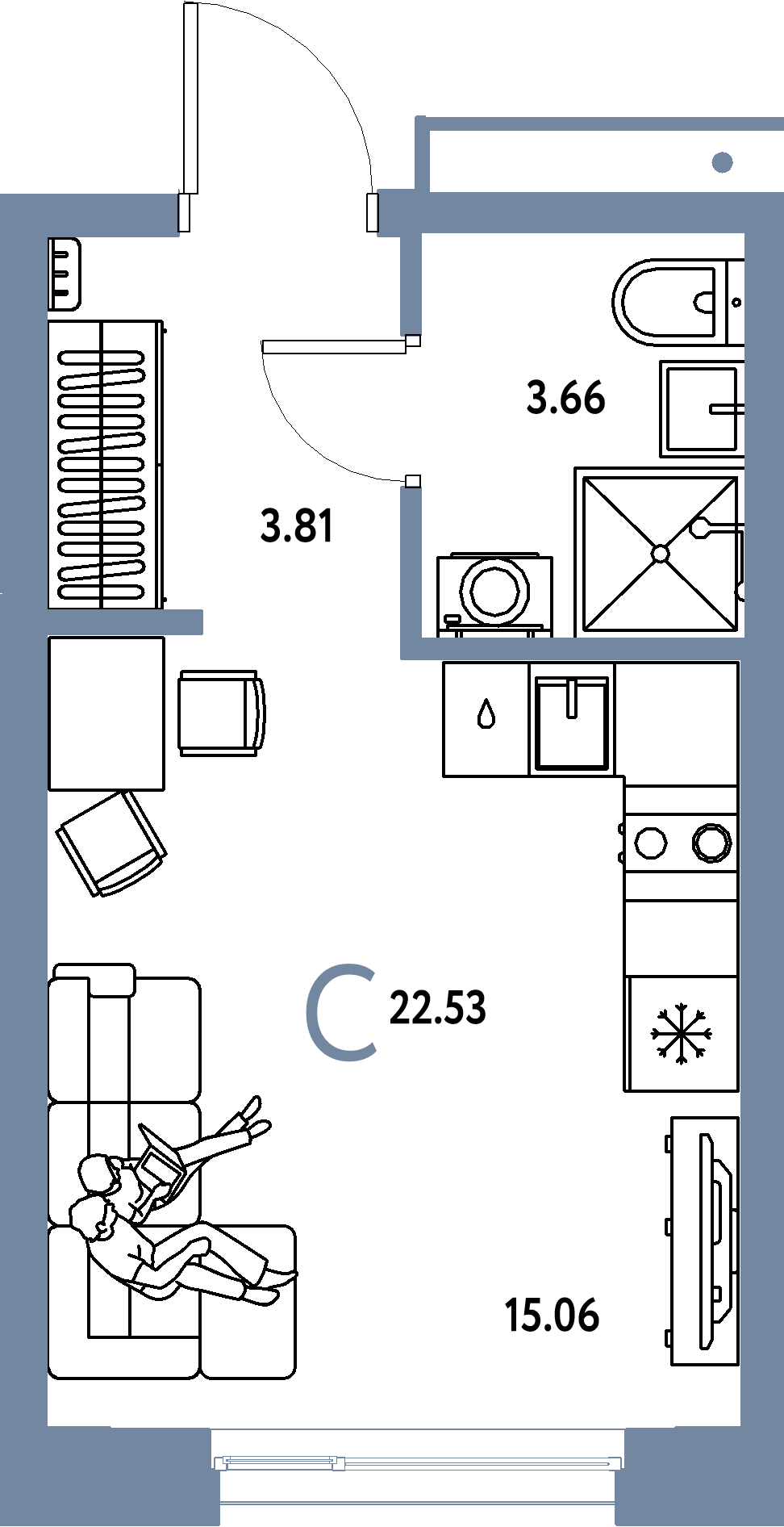 Купить 1-комнатную квартиру 22.53м², этаж №4 кв №382 в ЖК 