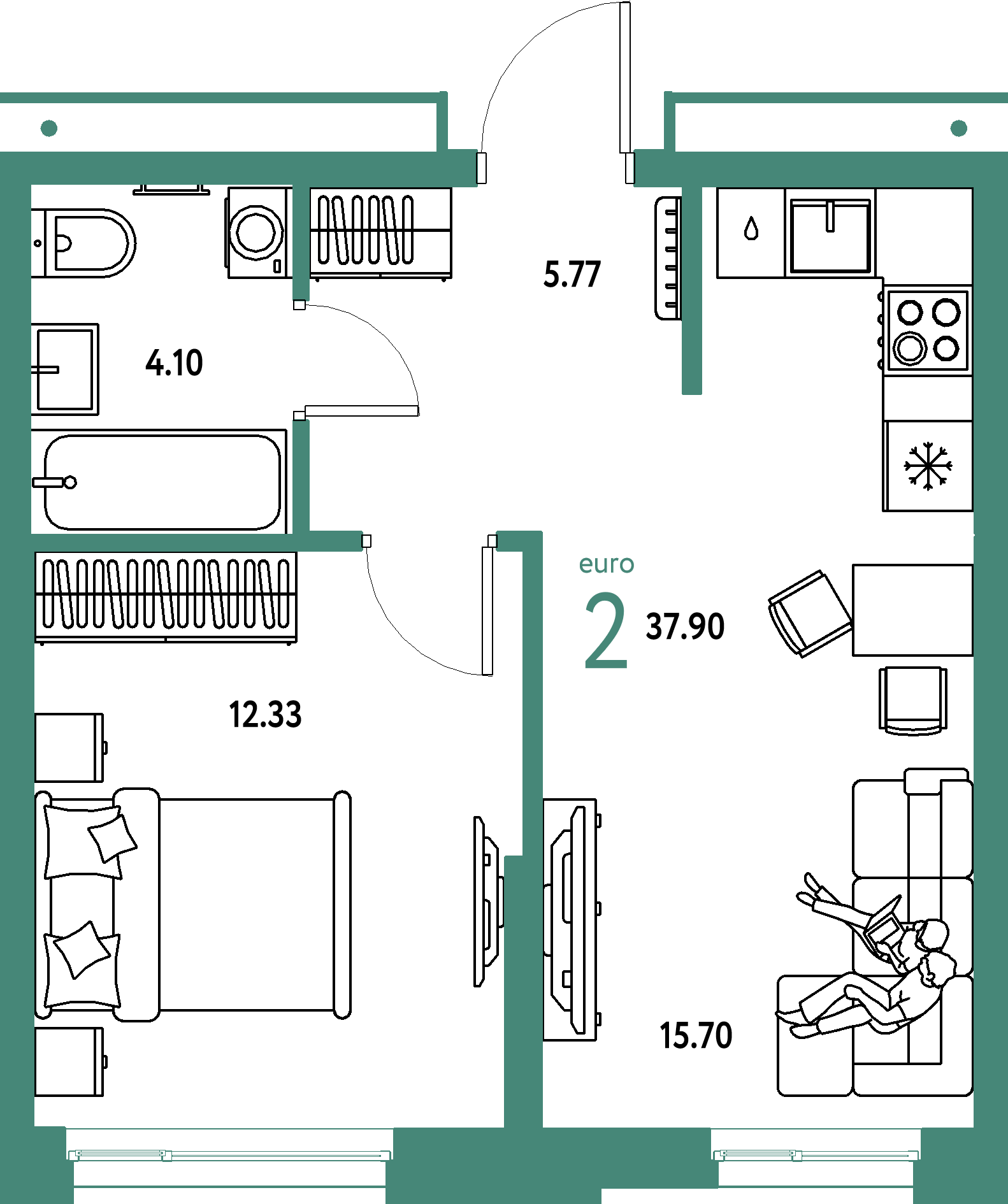 ЖК "Домашний"-2-комнатная 37.9 м²