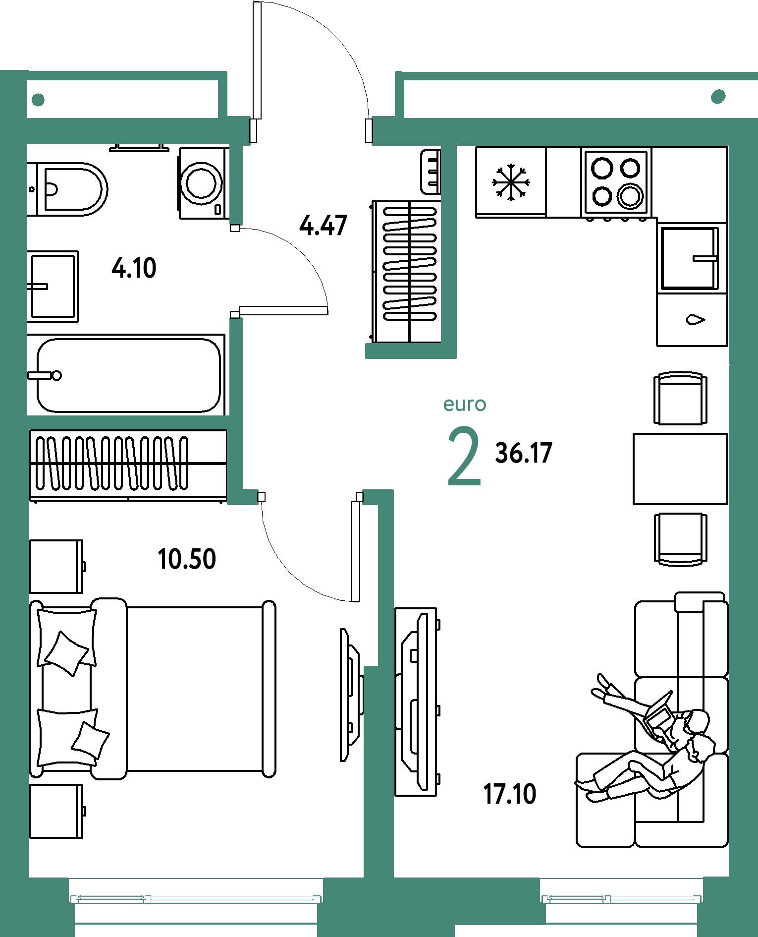 ЖК "Домашний"-2-комнатная 36.17 м²