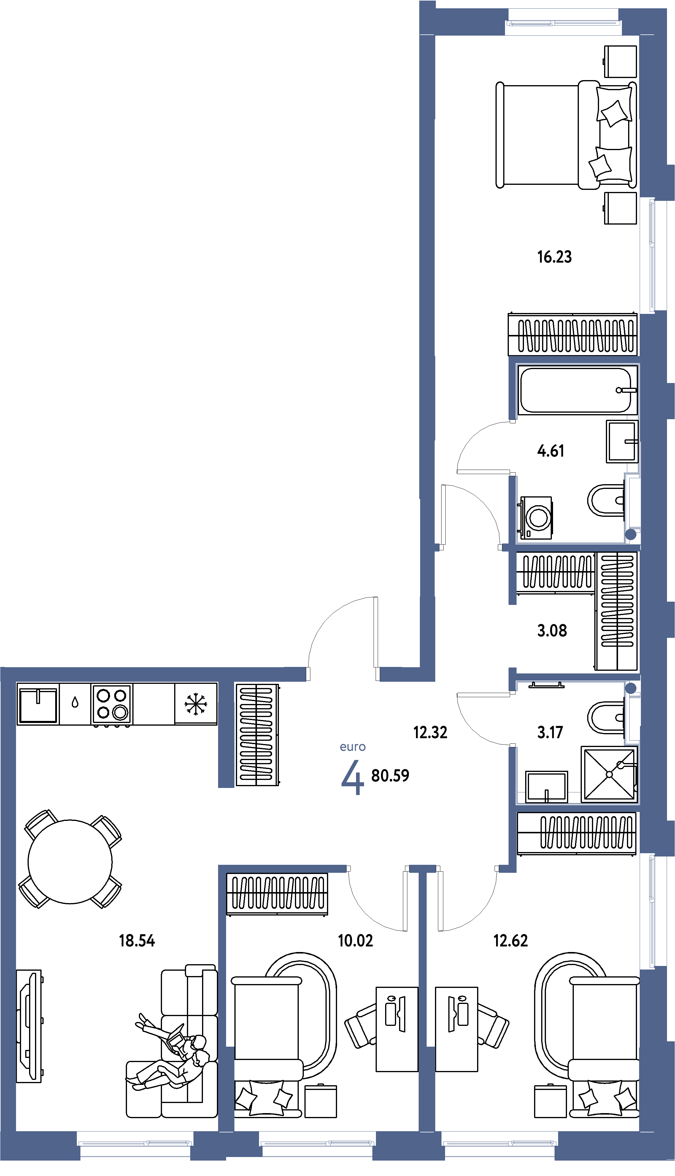 ЖК "Домашний"-4-комнатная 80.59 м²