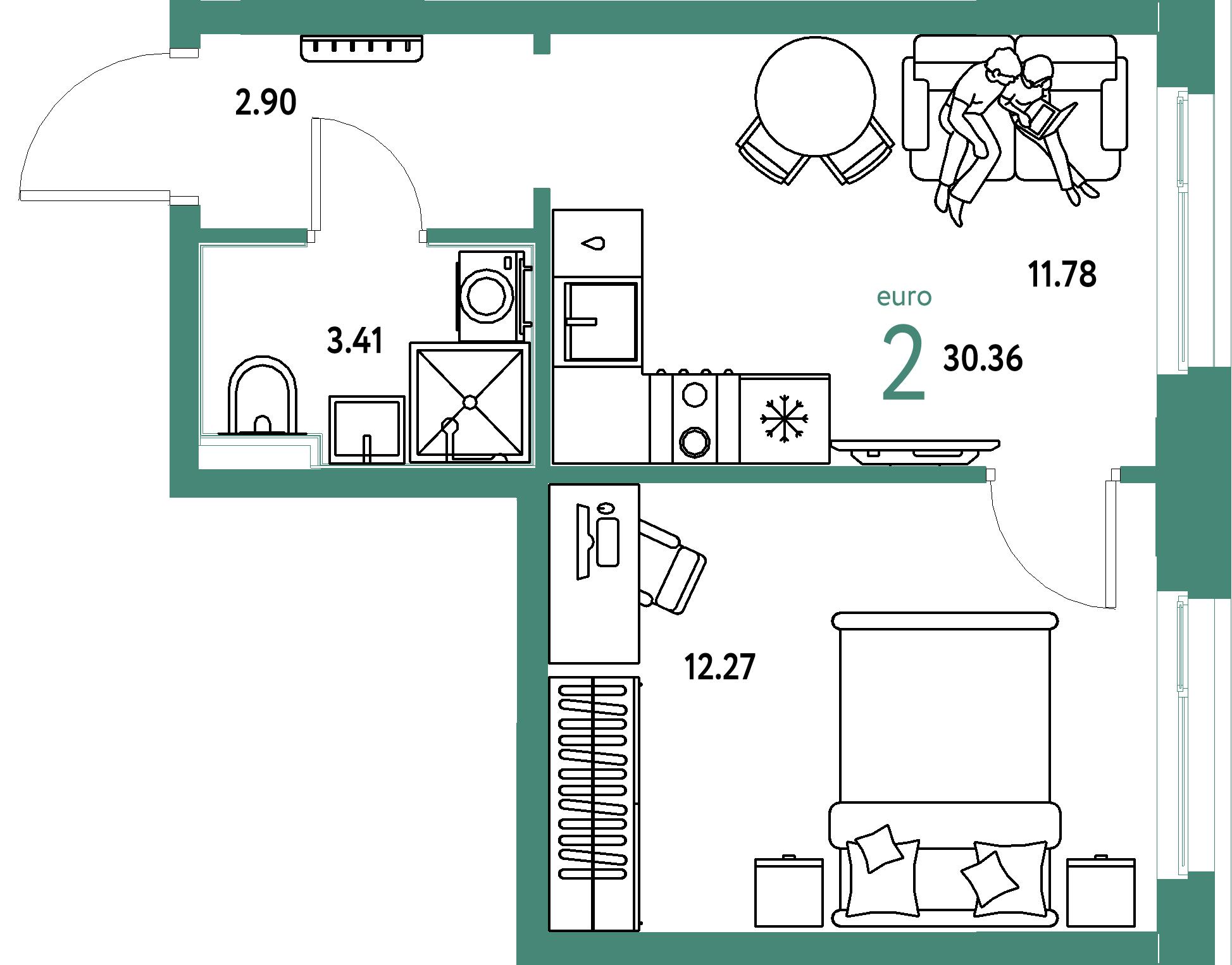 ЖК "Домашний"-2-комнатная 30.36 м²