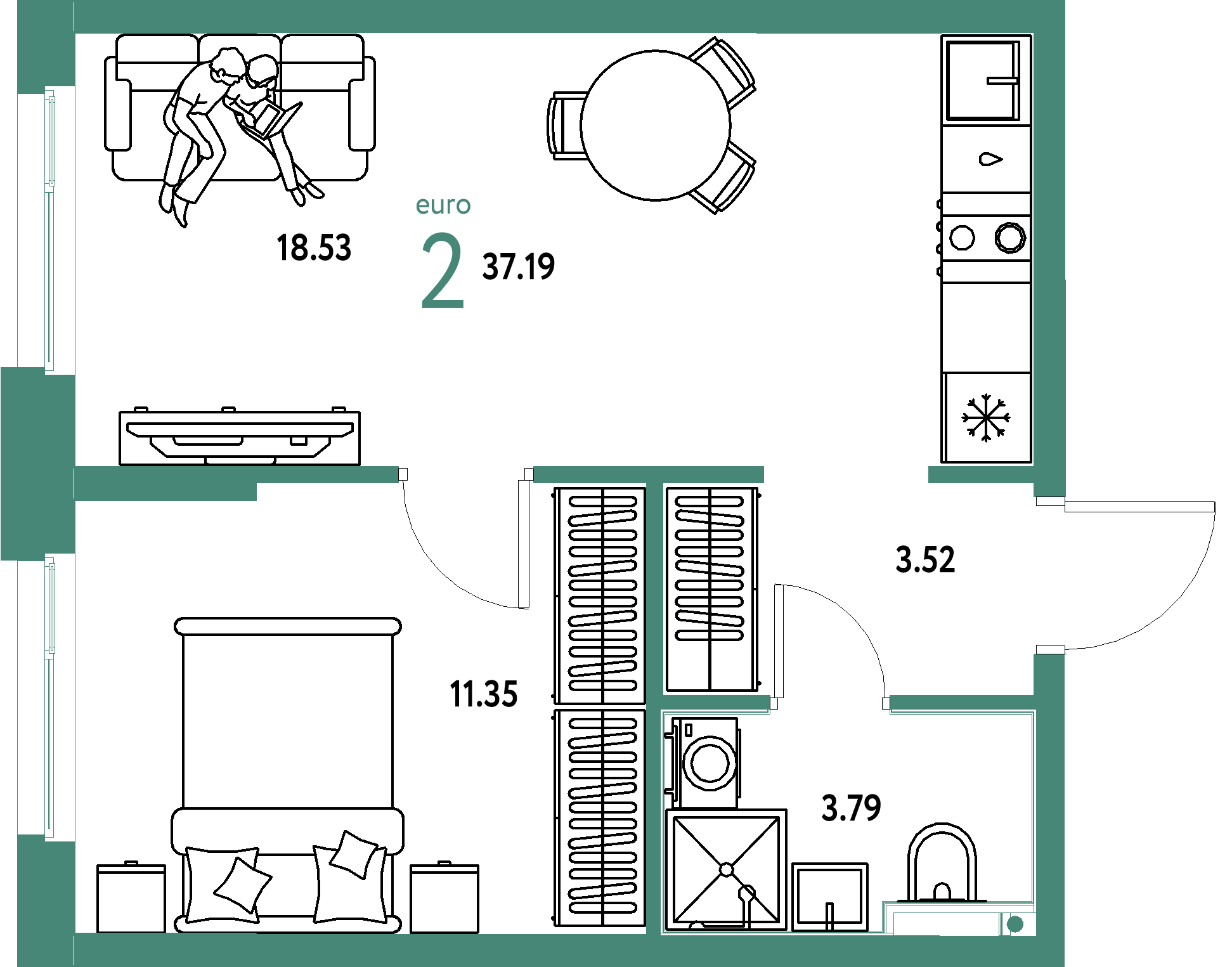 ЖК "Домашний"-2-комнатная 37.19 м²