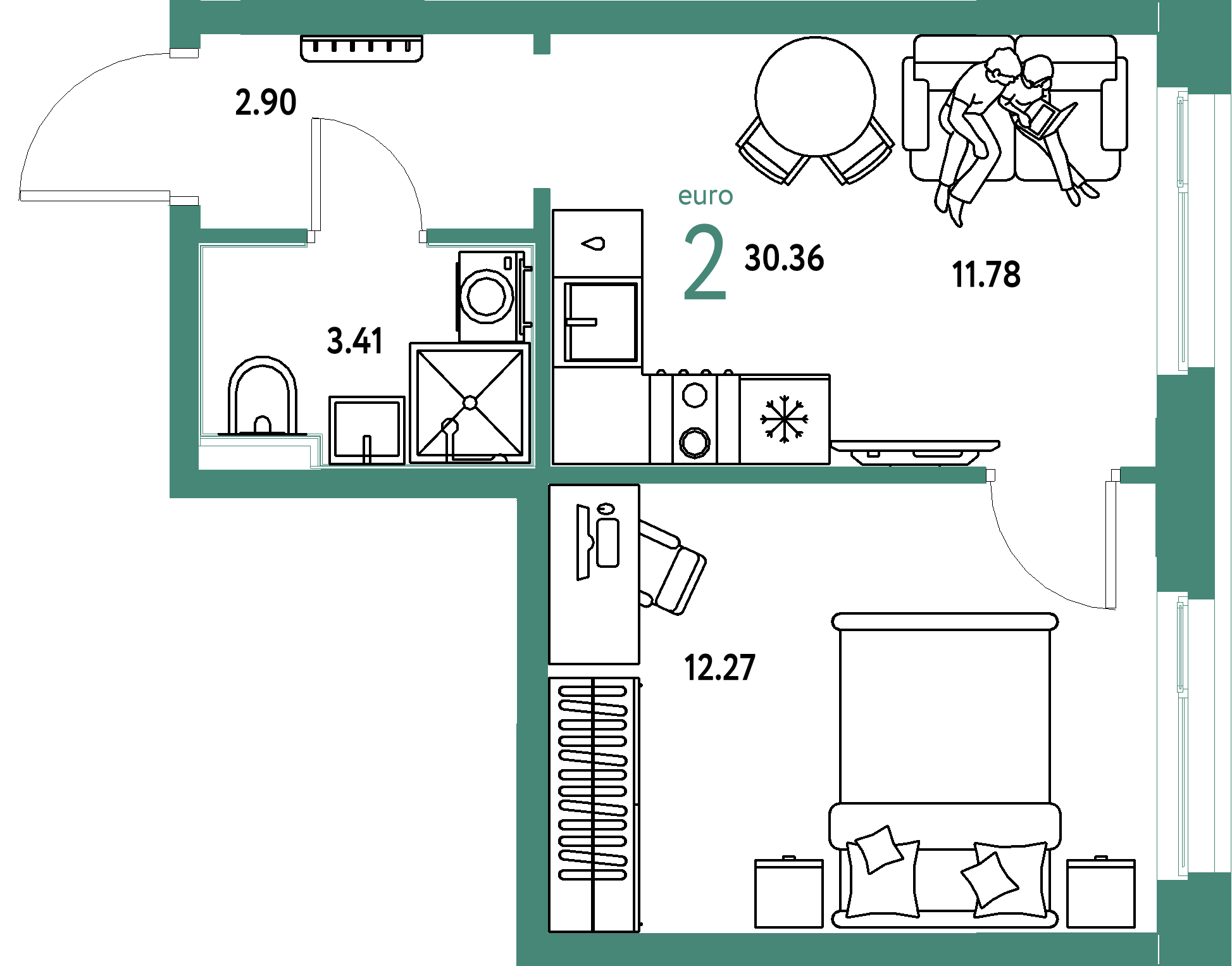 ЖК "Домашний"-2-комнатная 30.36 м²