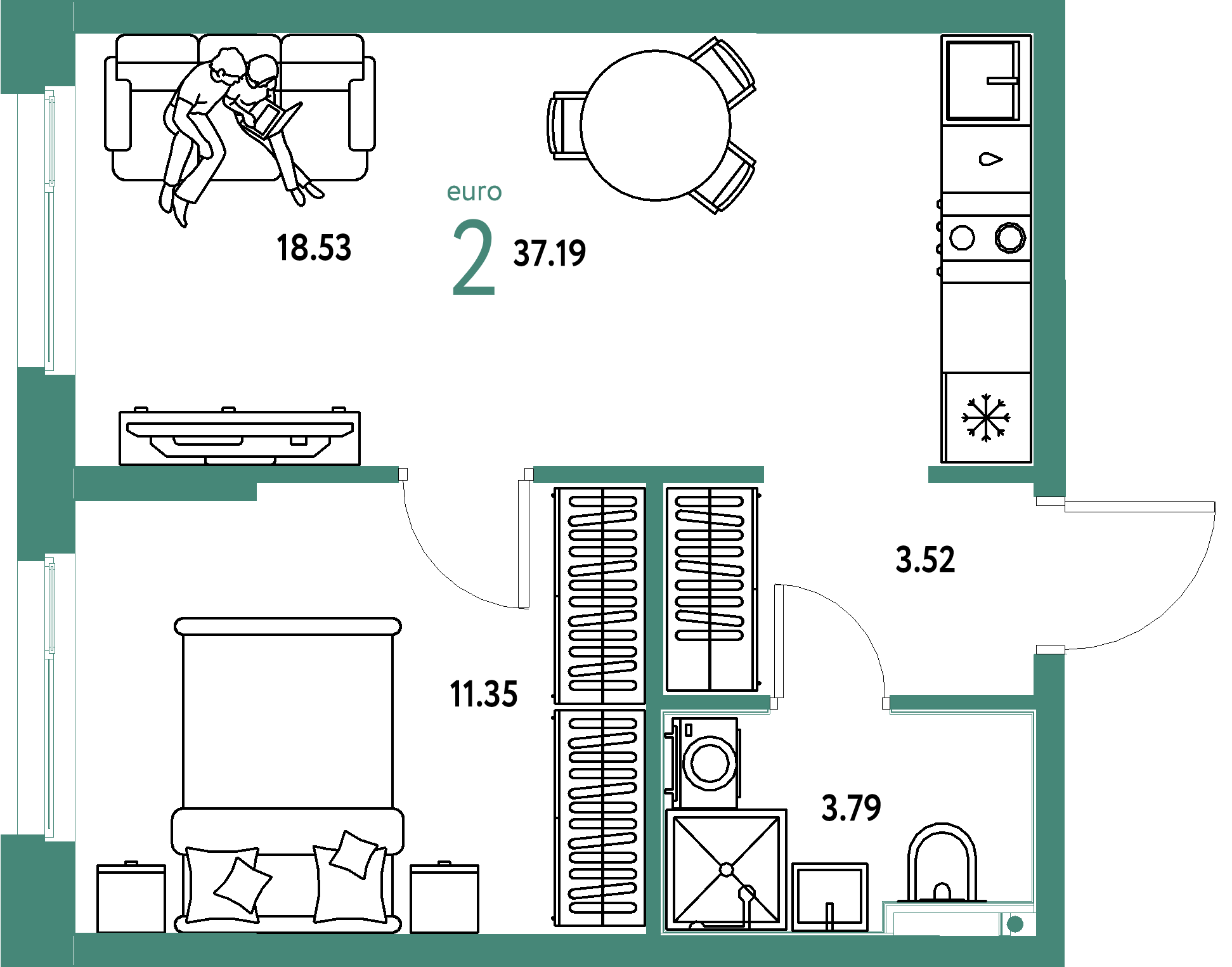 ЖК "Домашний"-2-комнатная 37.19 м²