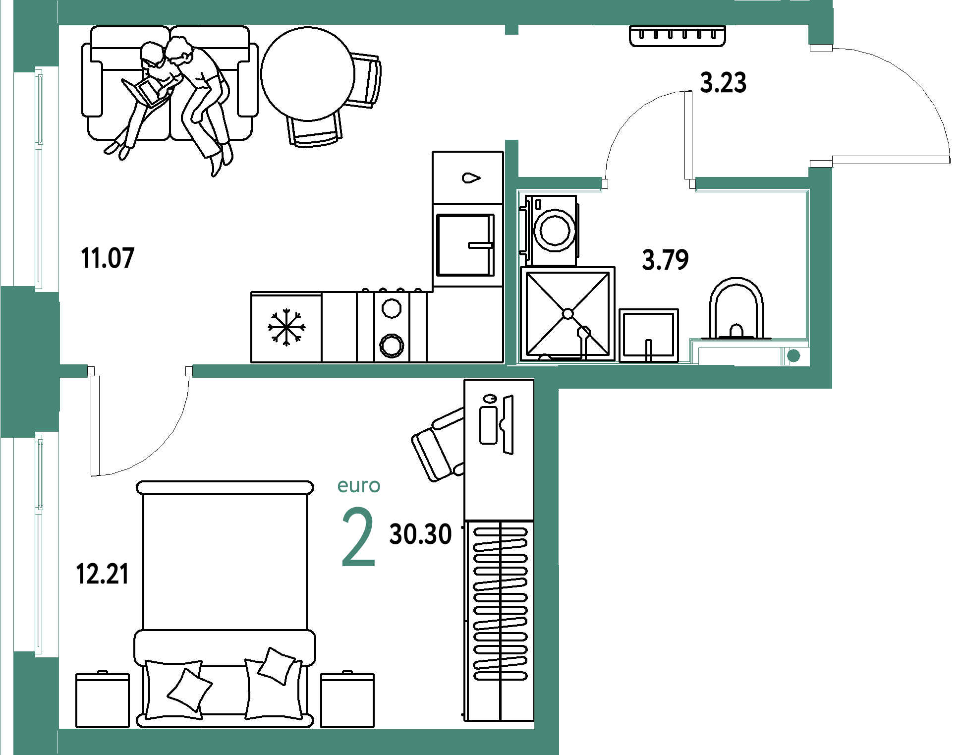 ЖК "Домашний"-2-комнатная 30.3 м²