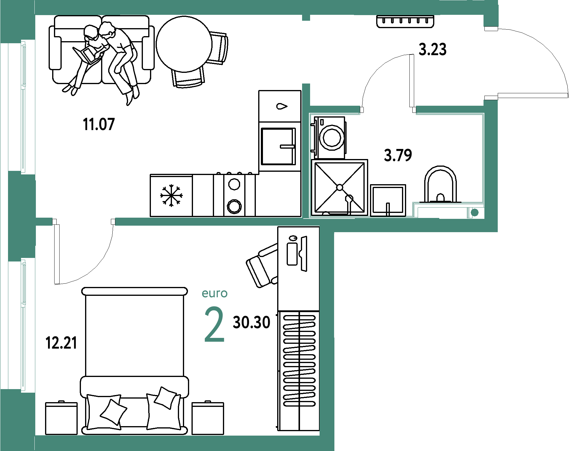 ЖК "Домашний"-2-комнатная 30.3 м²