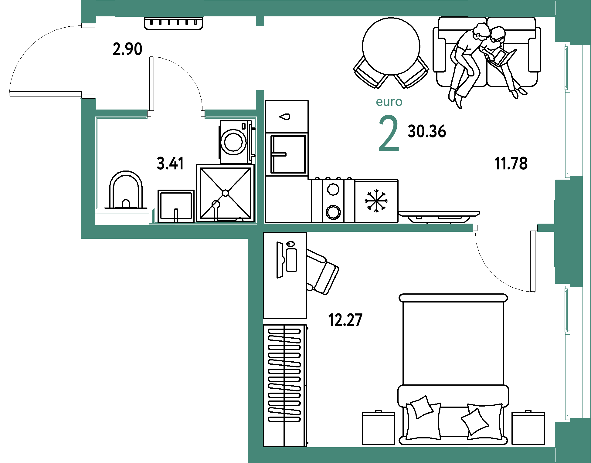 ЖК "Домашний"-2-комнатная 30.36 м²
