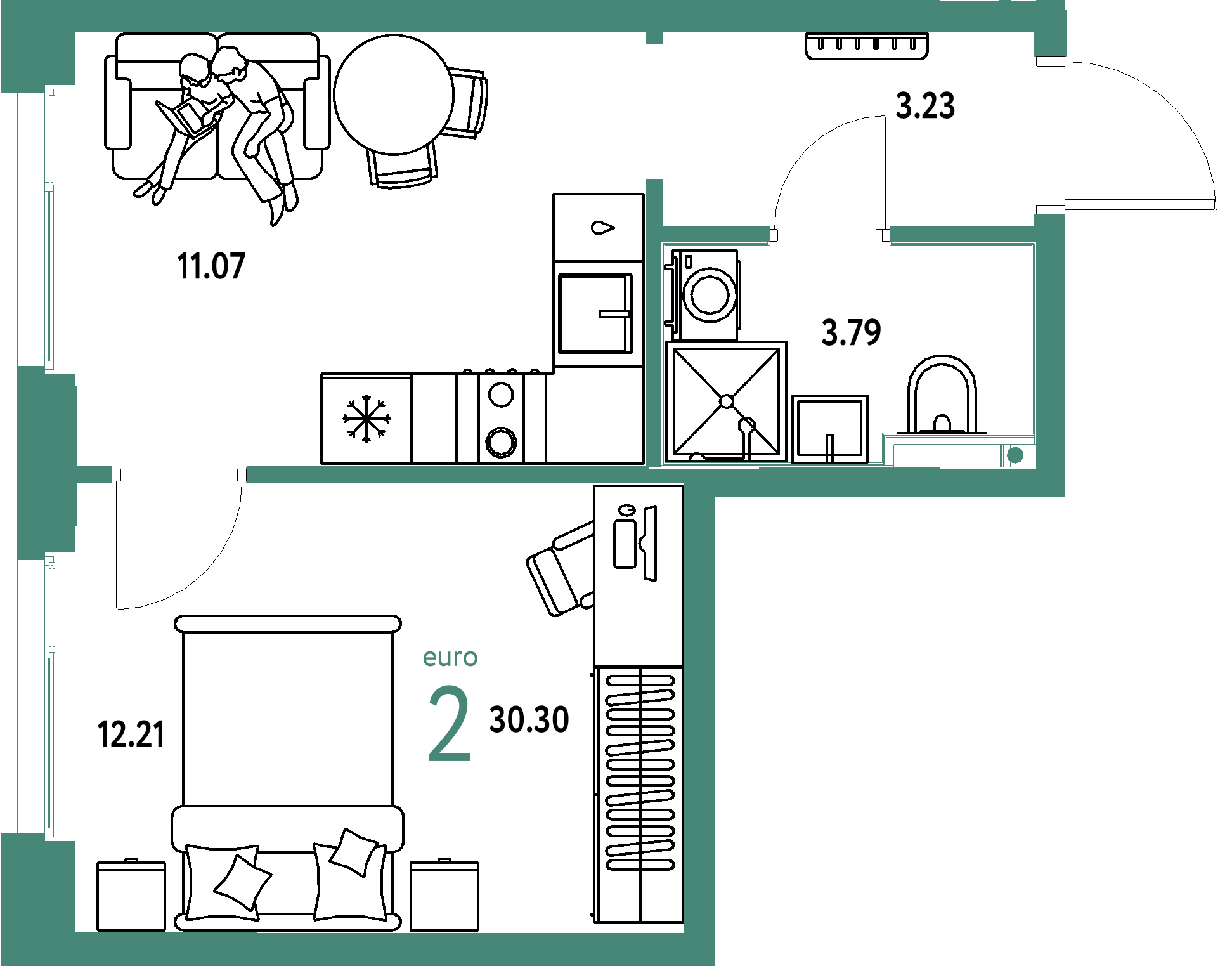 ЖК "Домашний"-2-комнатная 30.3 м²