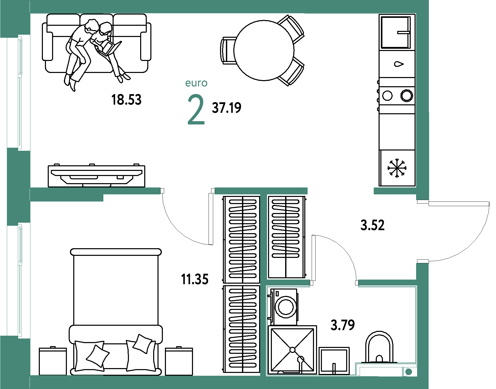 ЖК "Домашний"-2-комнатная 37.19 м²
