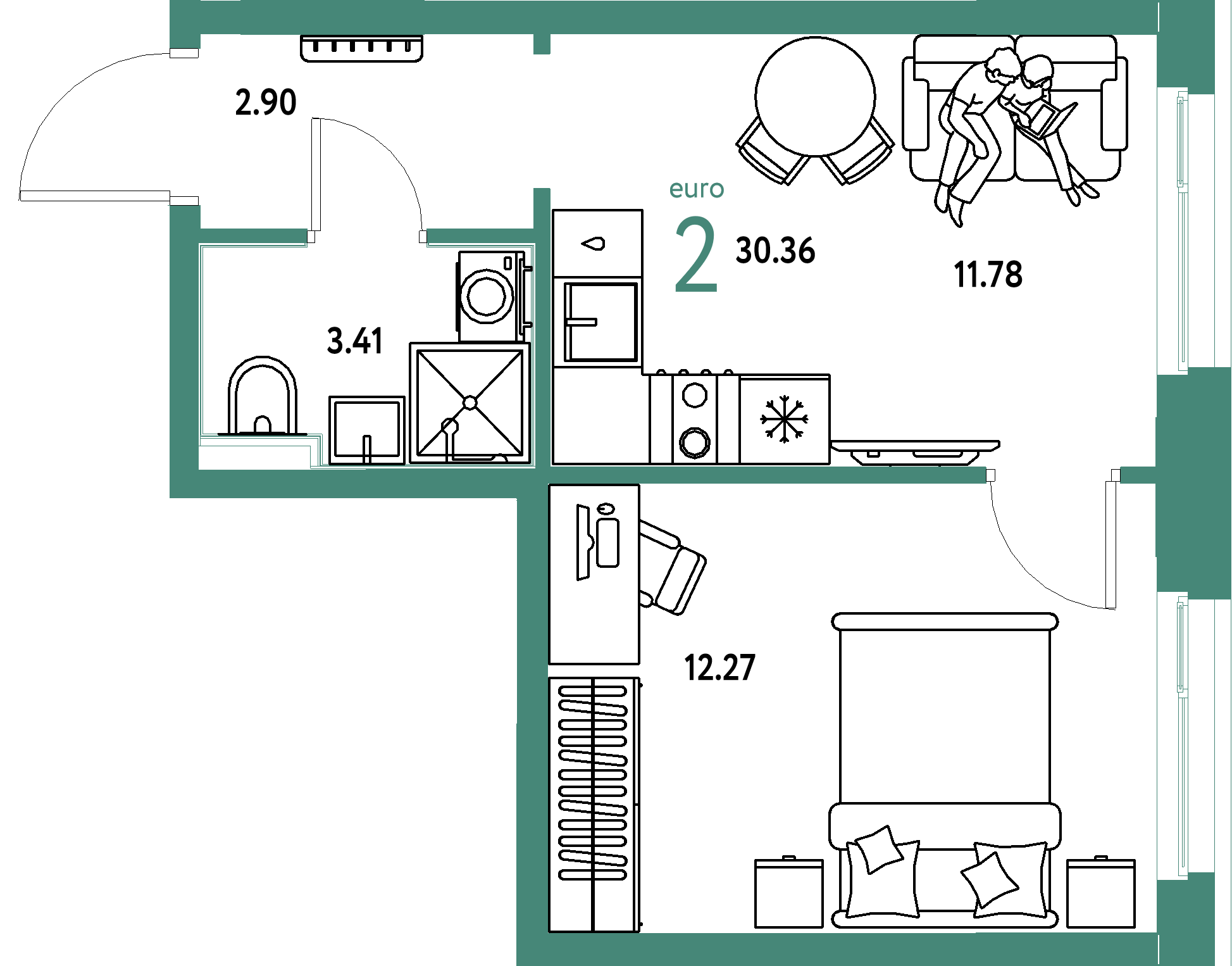 ЖК "Домашний"-2-комнатная 30.36 м²