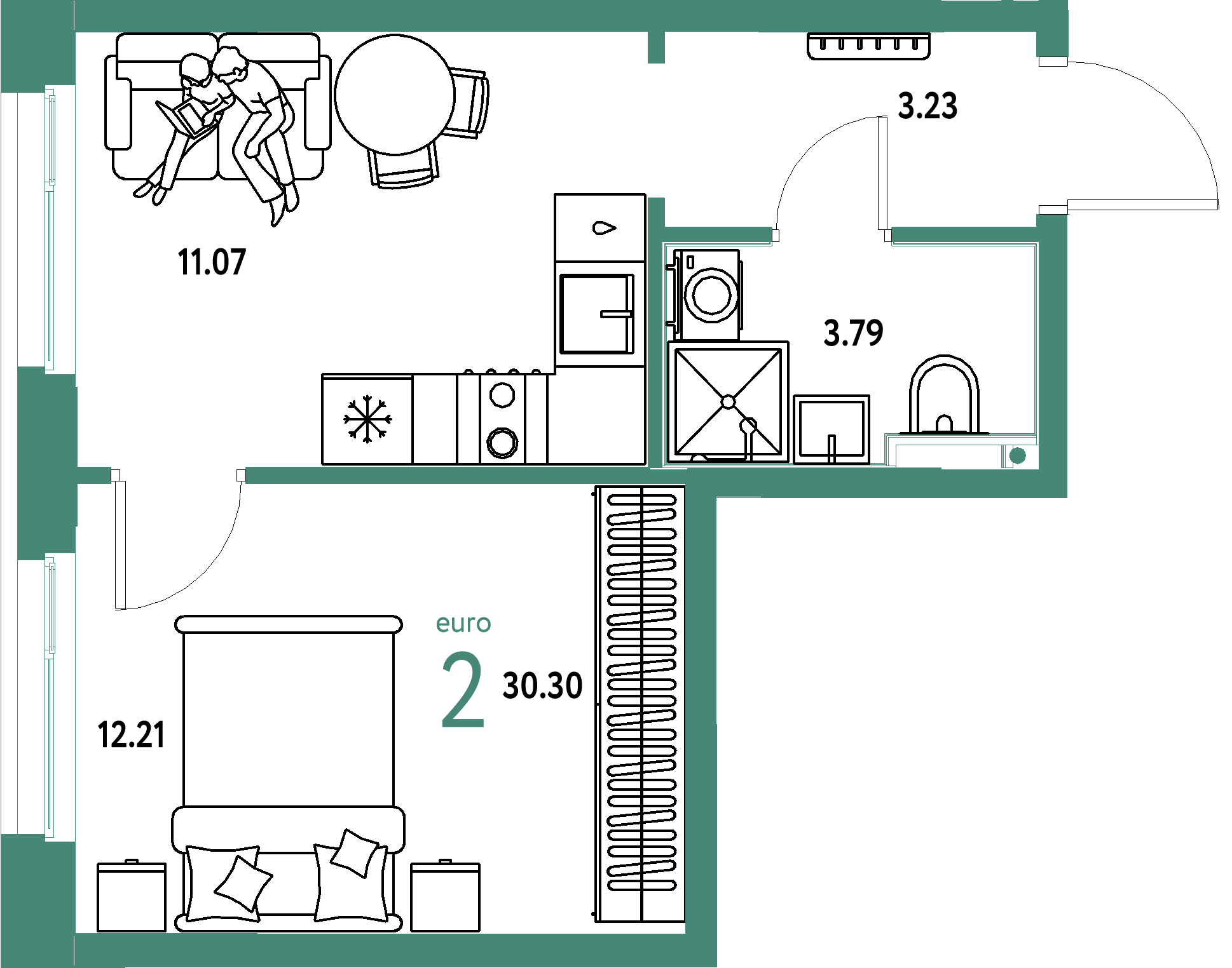 ЖК "Домашний"-2-комнатная 30.3 м²