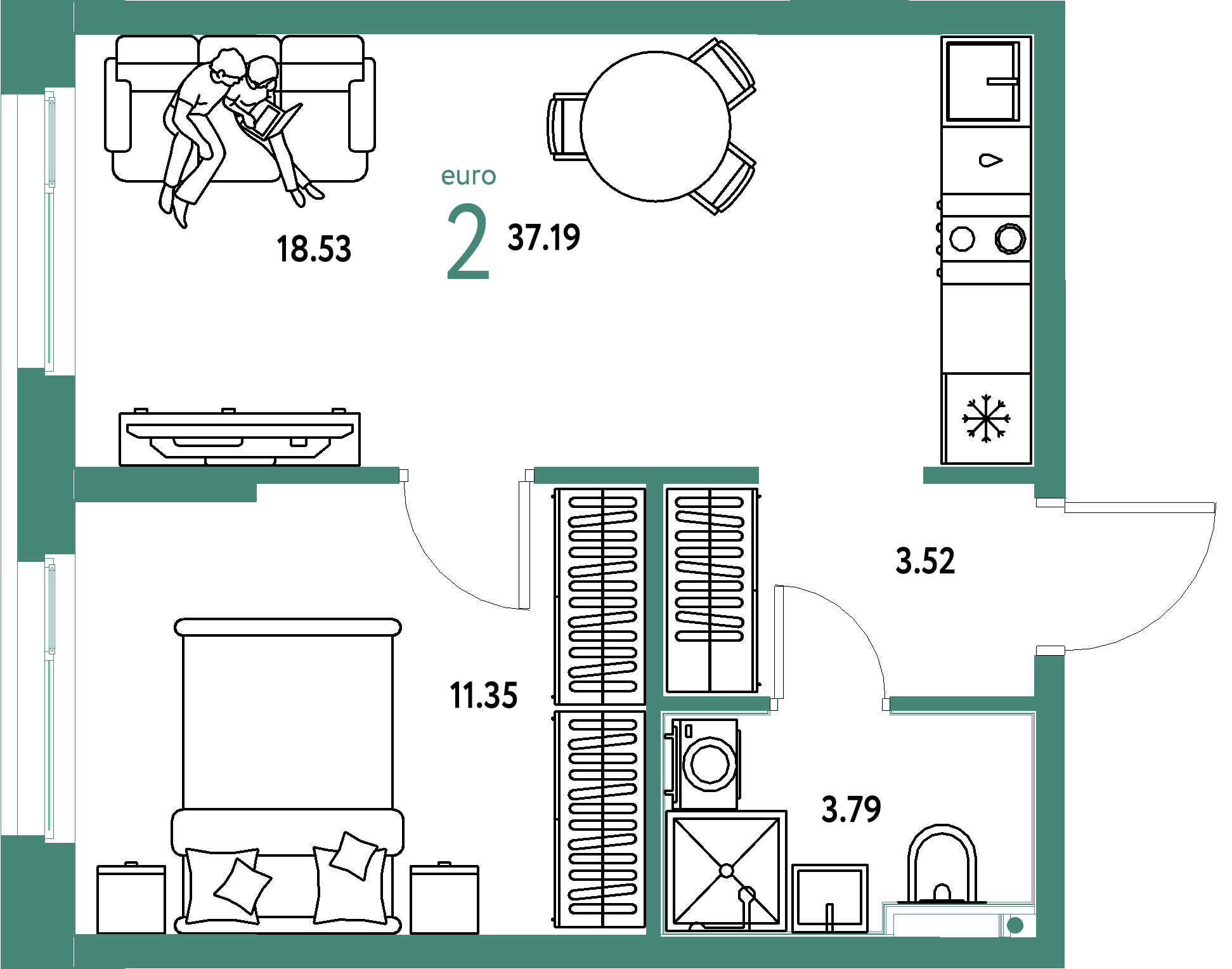 ЖК "Домашний"-2-комнатная 37.19 м²