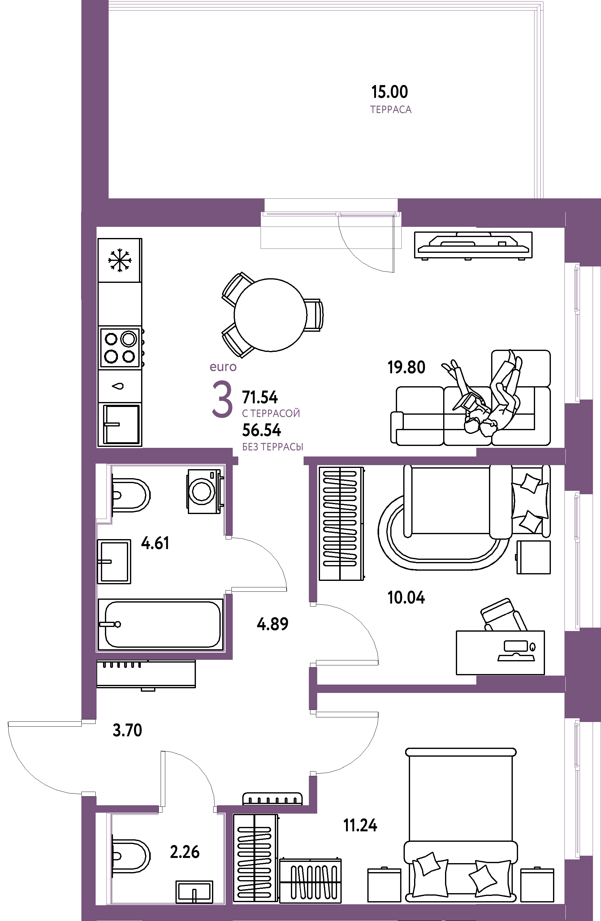 ЖК "Домашний"-3-комнатная 71.54 м²