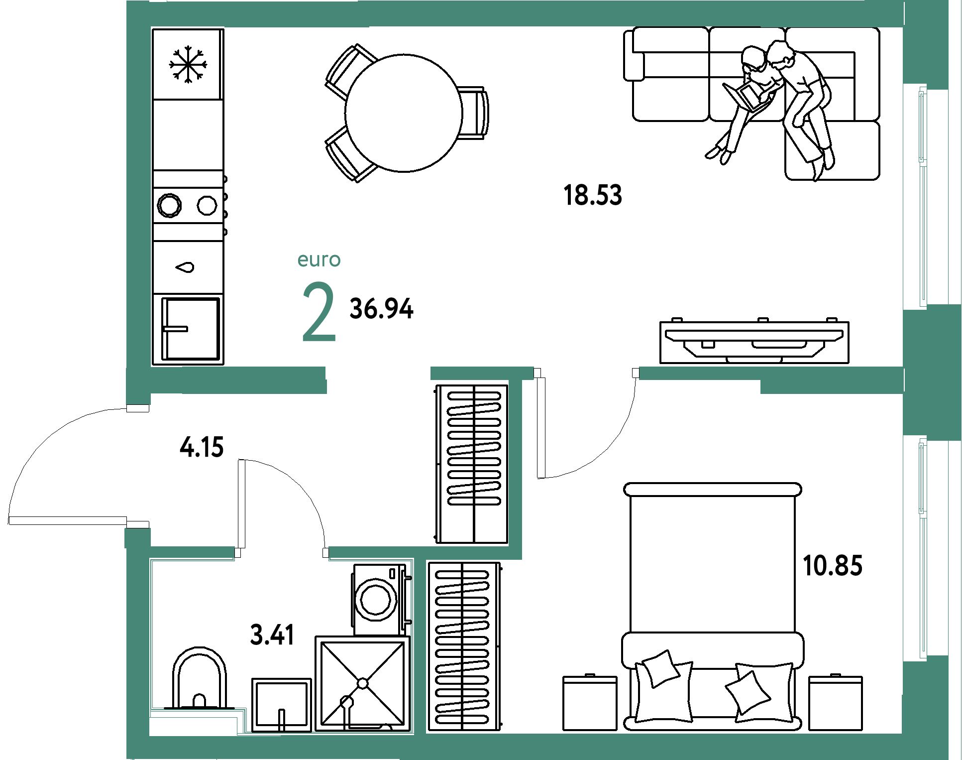 ЖК "Домашний"-2-комнатная 36.94 м²