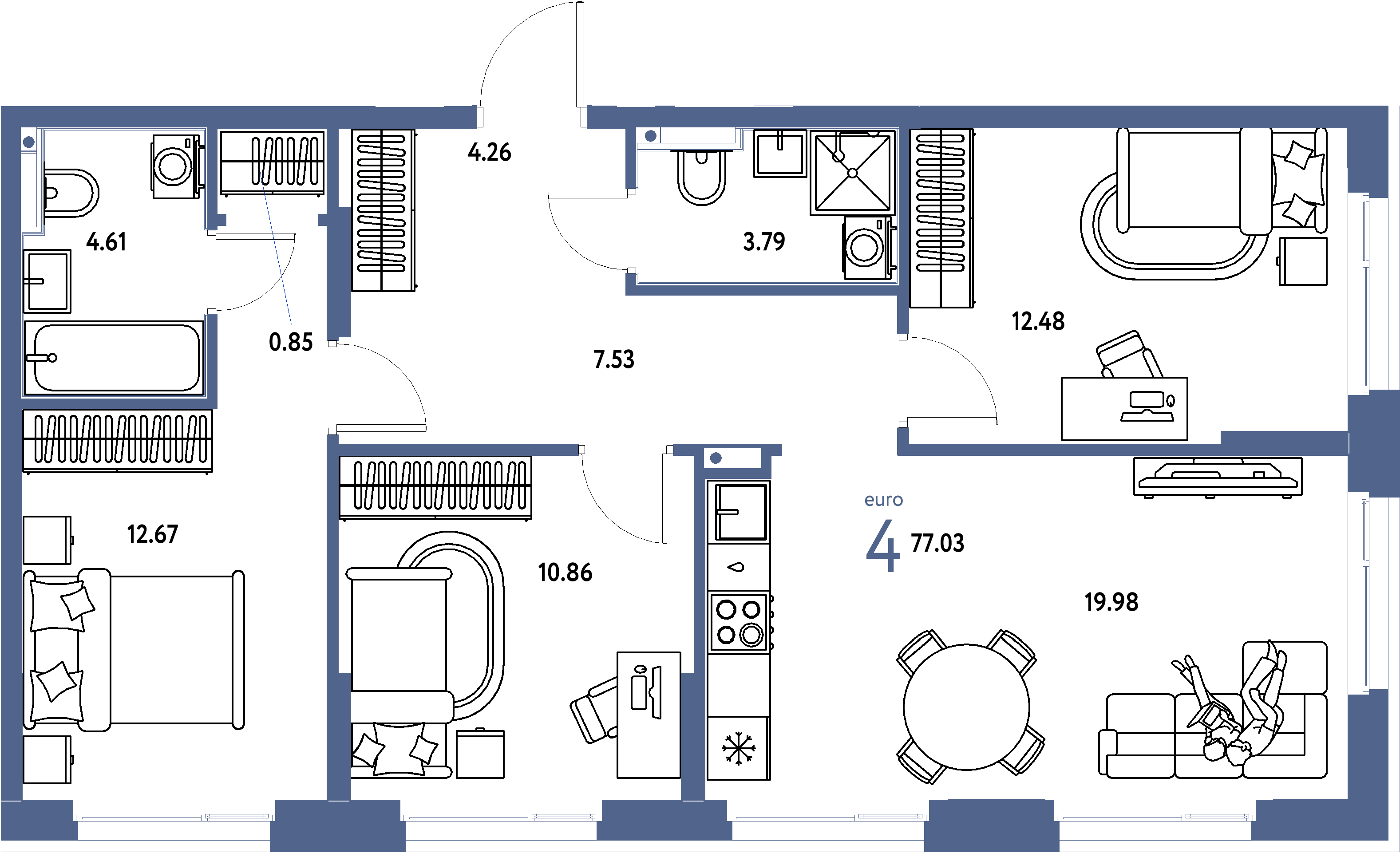ЖК "Домашний"-4-комнатная 77.14 м²