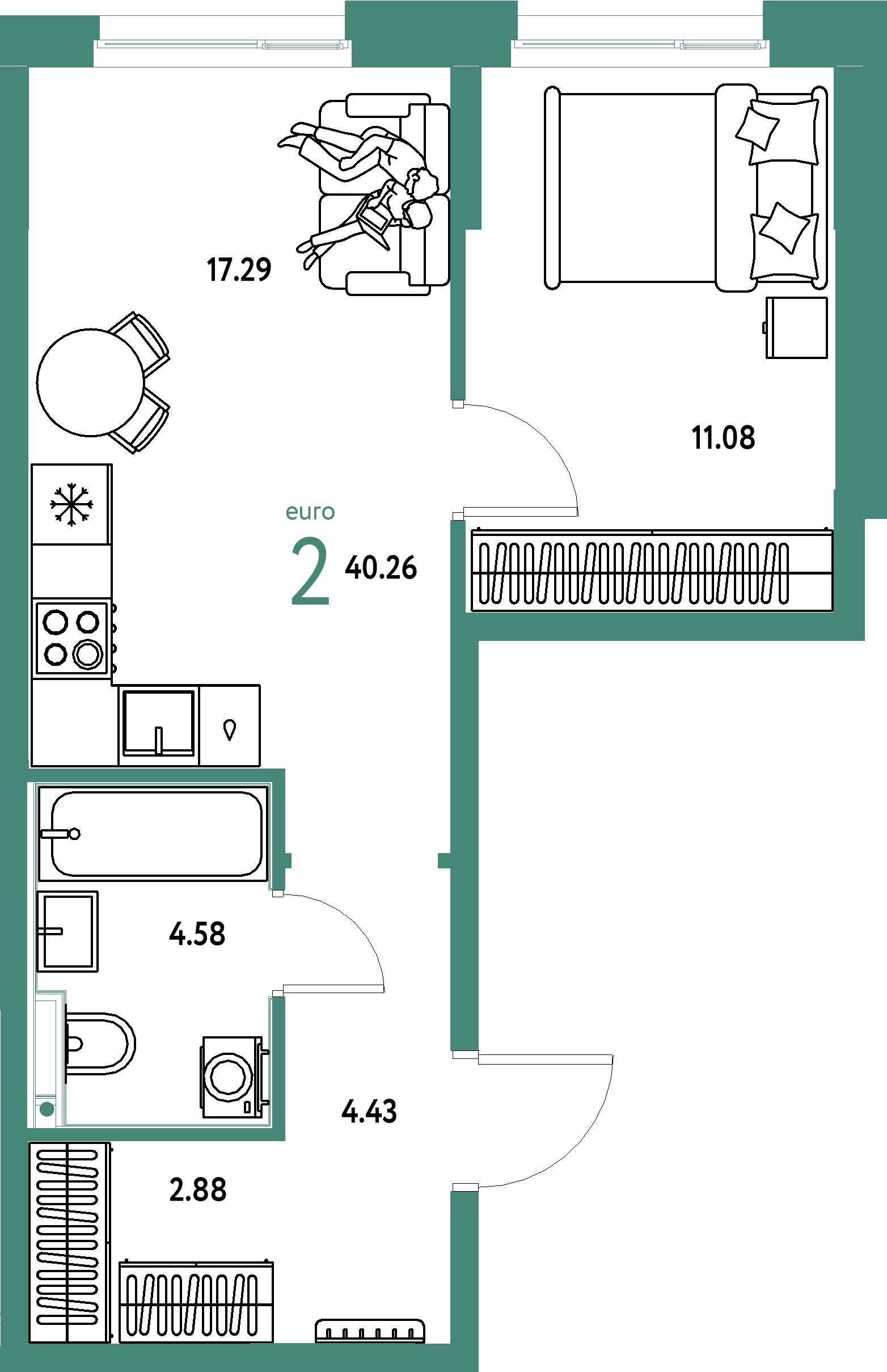 ЖК "Домашний"-2-комнатная 40.26 м²