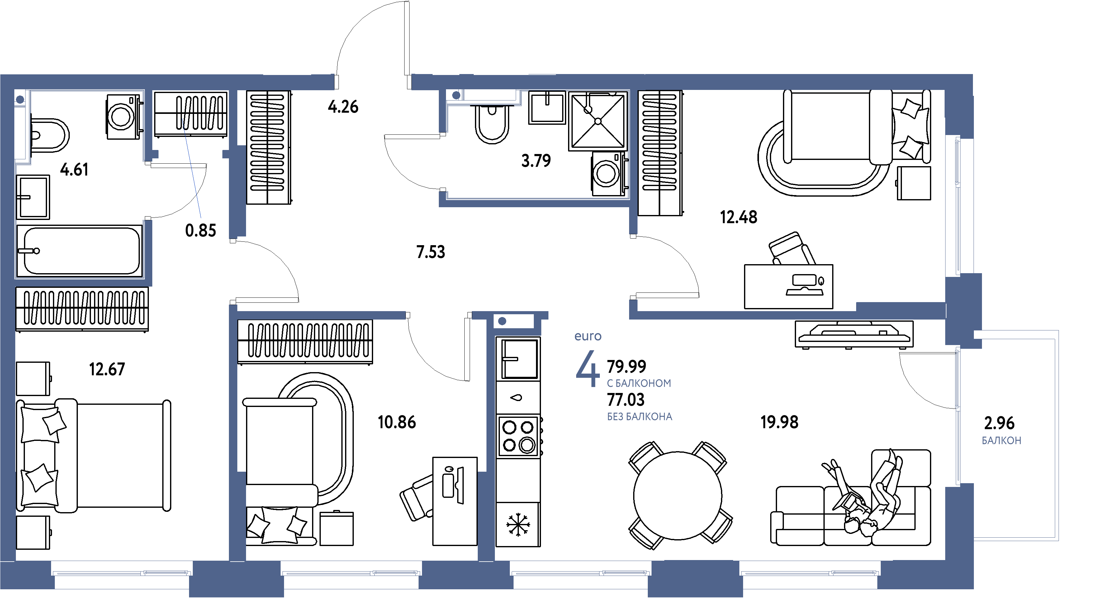 ЖК "Домашний"-4-комнатная 80.1 м²