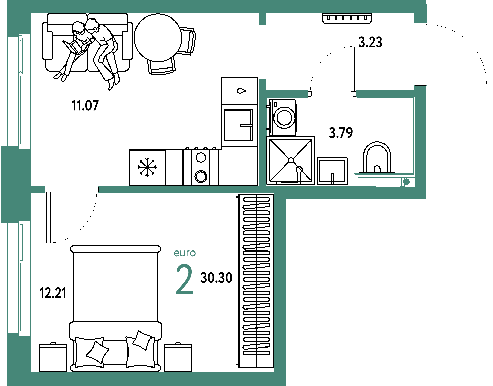 ЖК "Домашний"-2-комнатная 30.3 м²