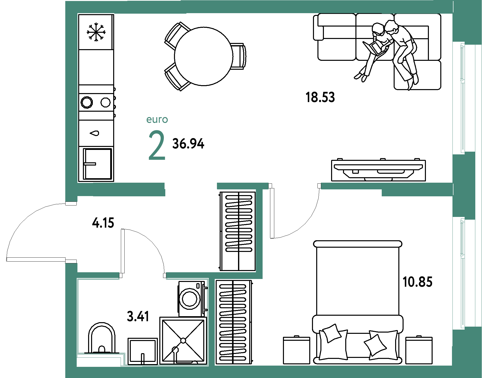 ЖК "Домашний"-2-комнатная 36.94 м²