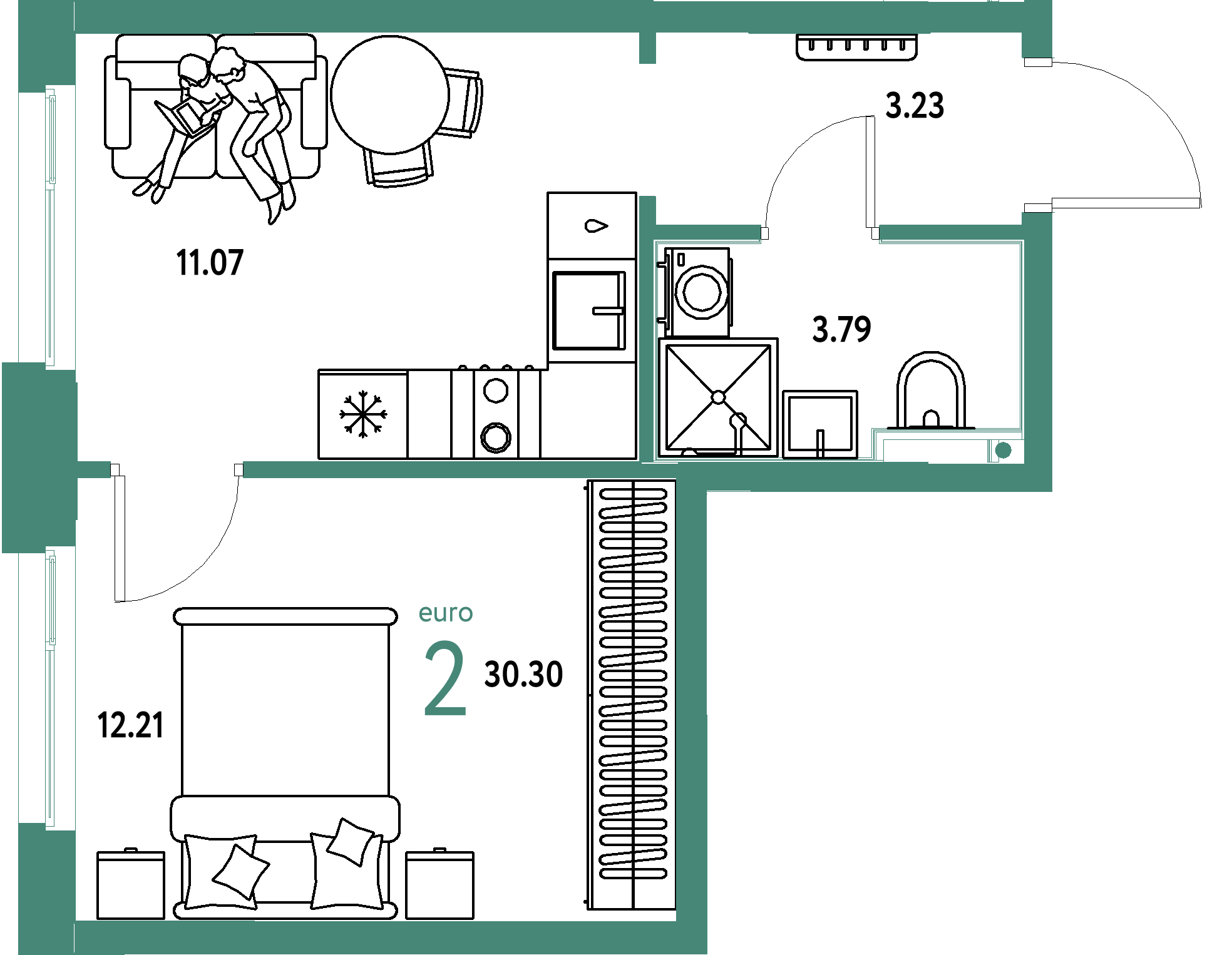 ЖК "Домашний"-2-комнатная 30.3 м²