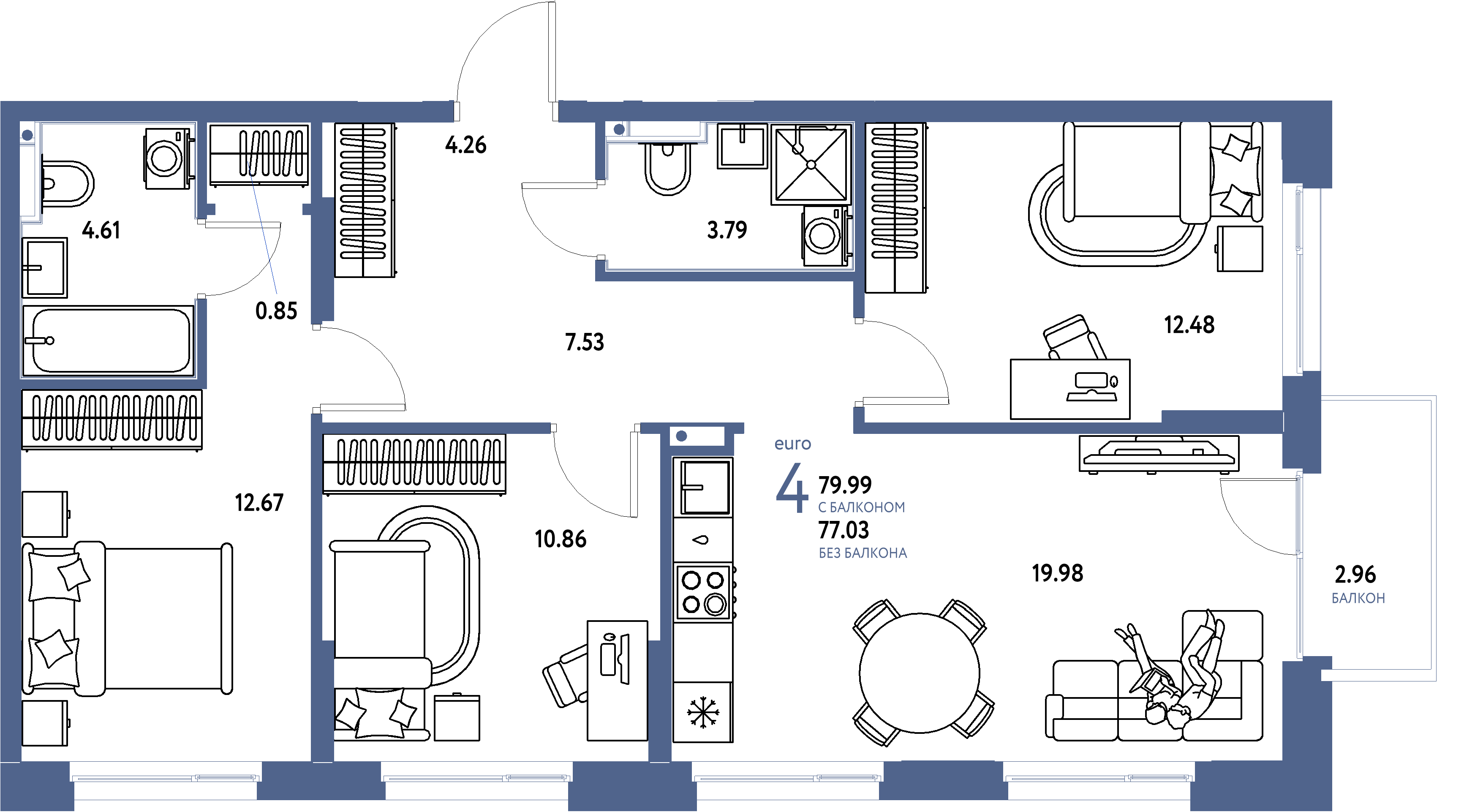 ЖК "Домашний"-4-комнатная 80.1 м²