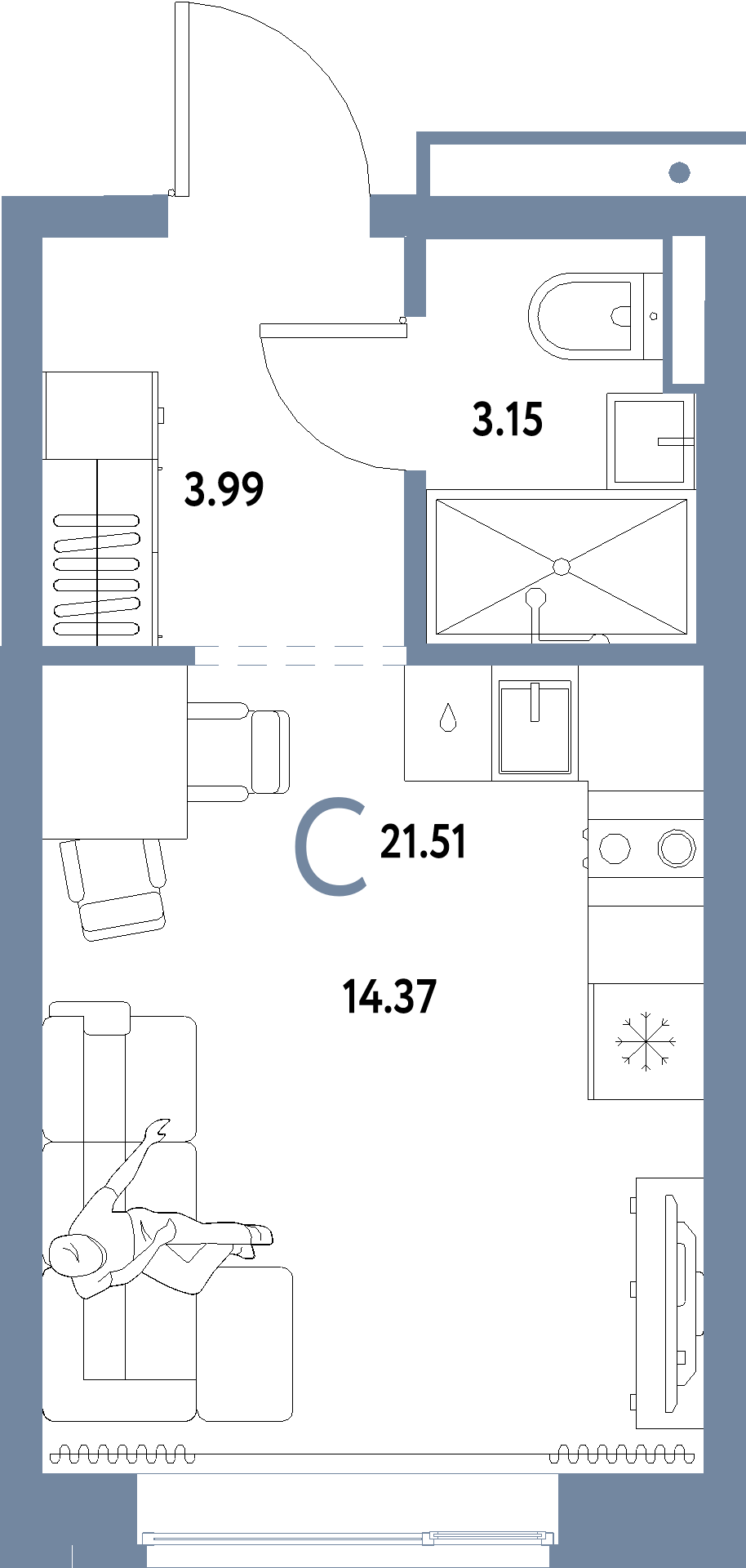ЖК "Домашний"-Студия 21.51 м²