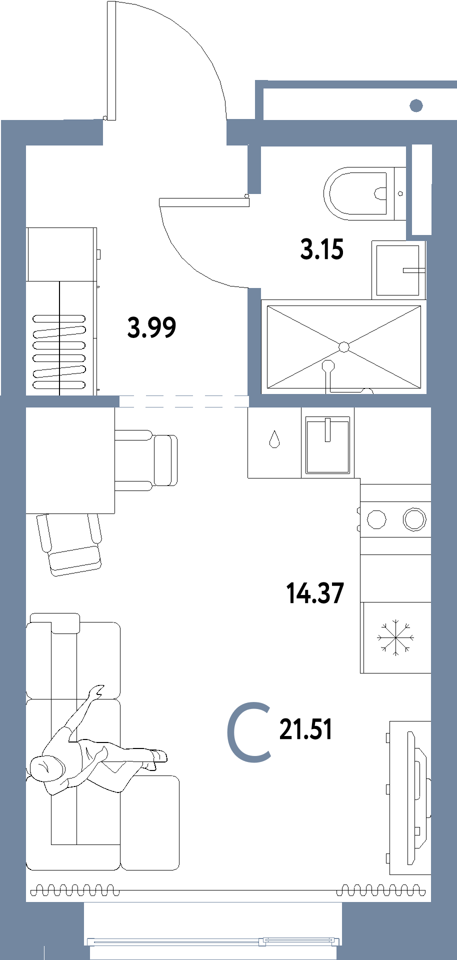 ЖК "Домашний"-Студия 21.51 м²