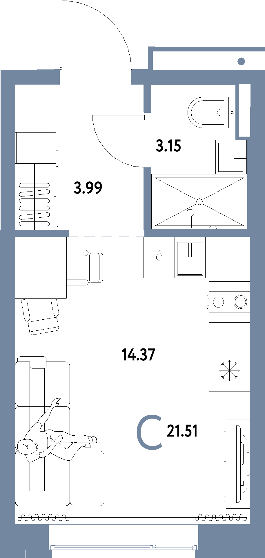 ЖК "Домашний"-Студия 21.51 м²