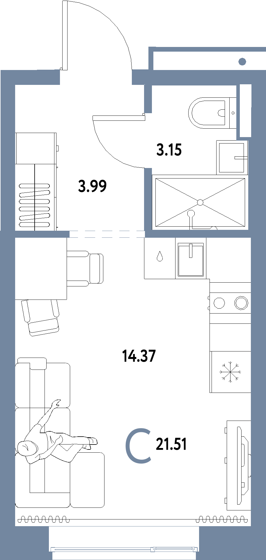 ЖК "Домашний"-Студия 21.51 м²