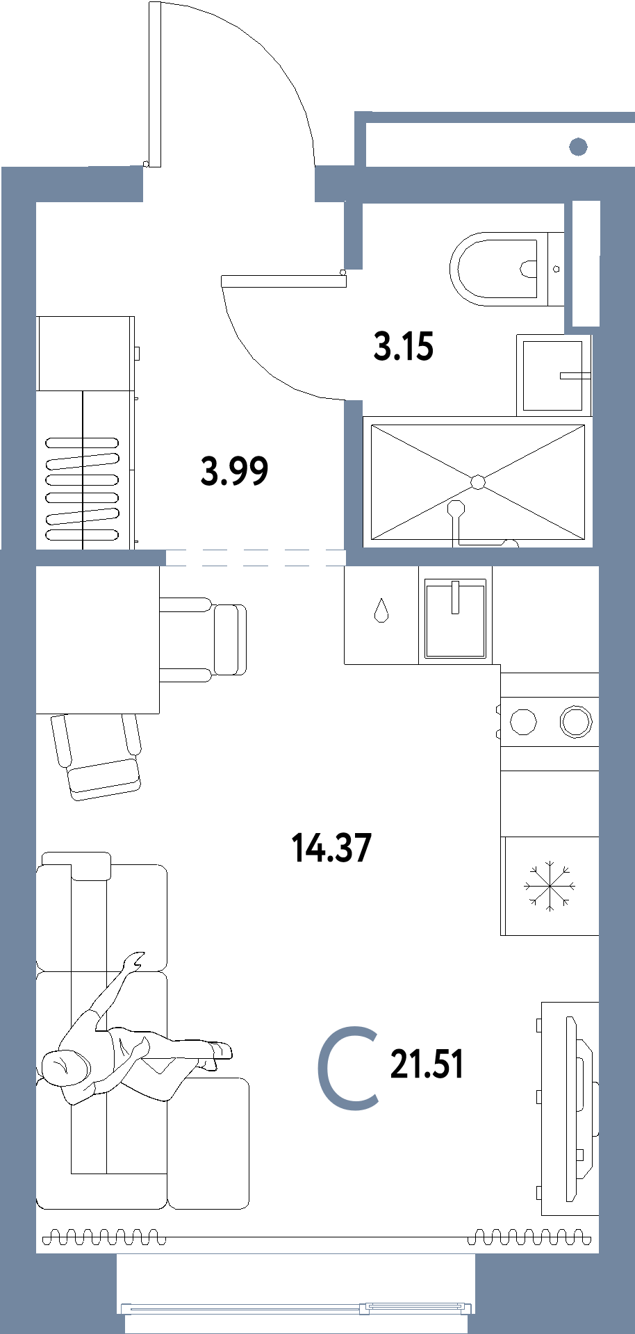 ЖК "Домашний"-Студия 21.51 м²