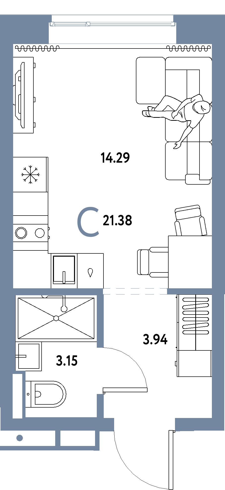ЖК "Домашний"-Студия 21.38 м²