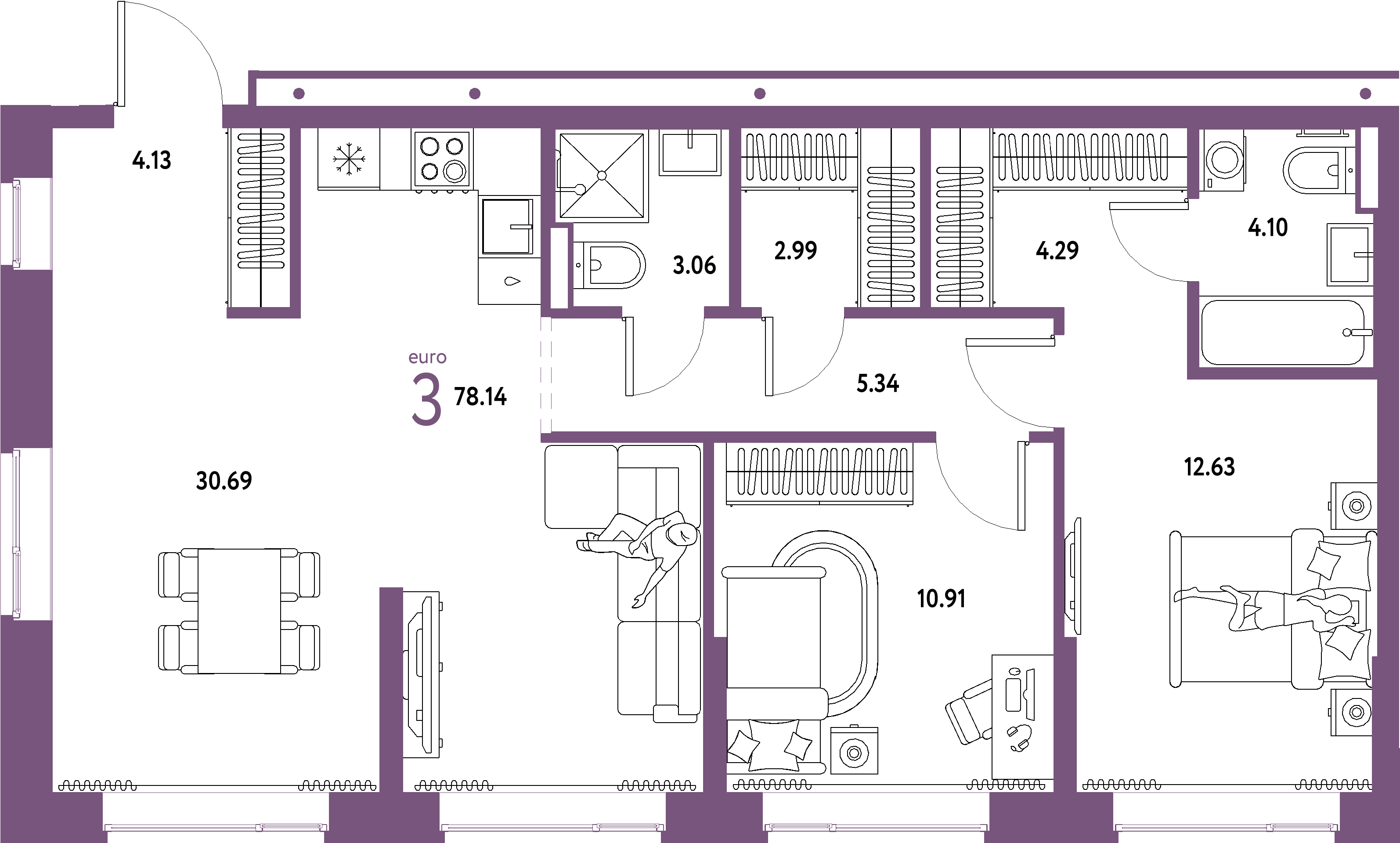 ЖК "Домашний"-3-комнатная 78.14 м²