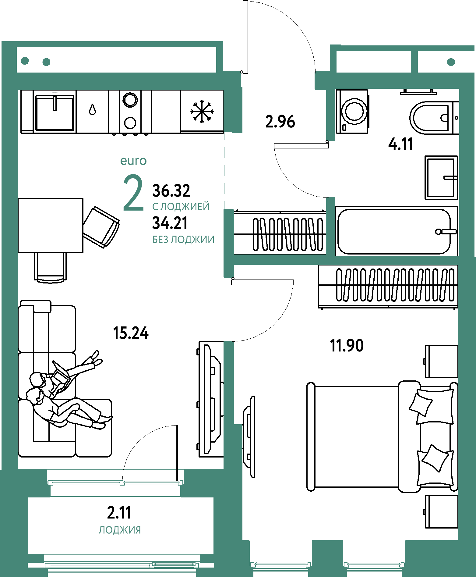 Купить 2-комнатную квартиру 36.32м², этаж №5 кв №18 в ЖК 