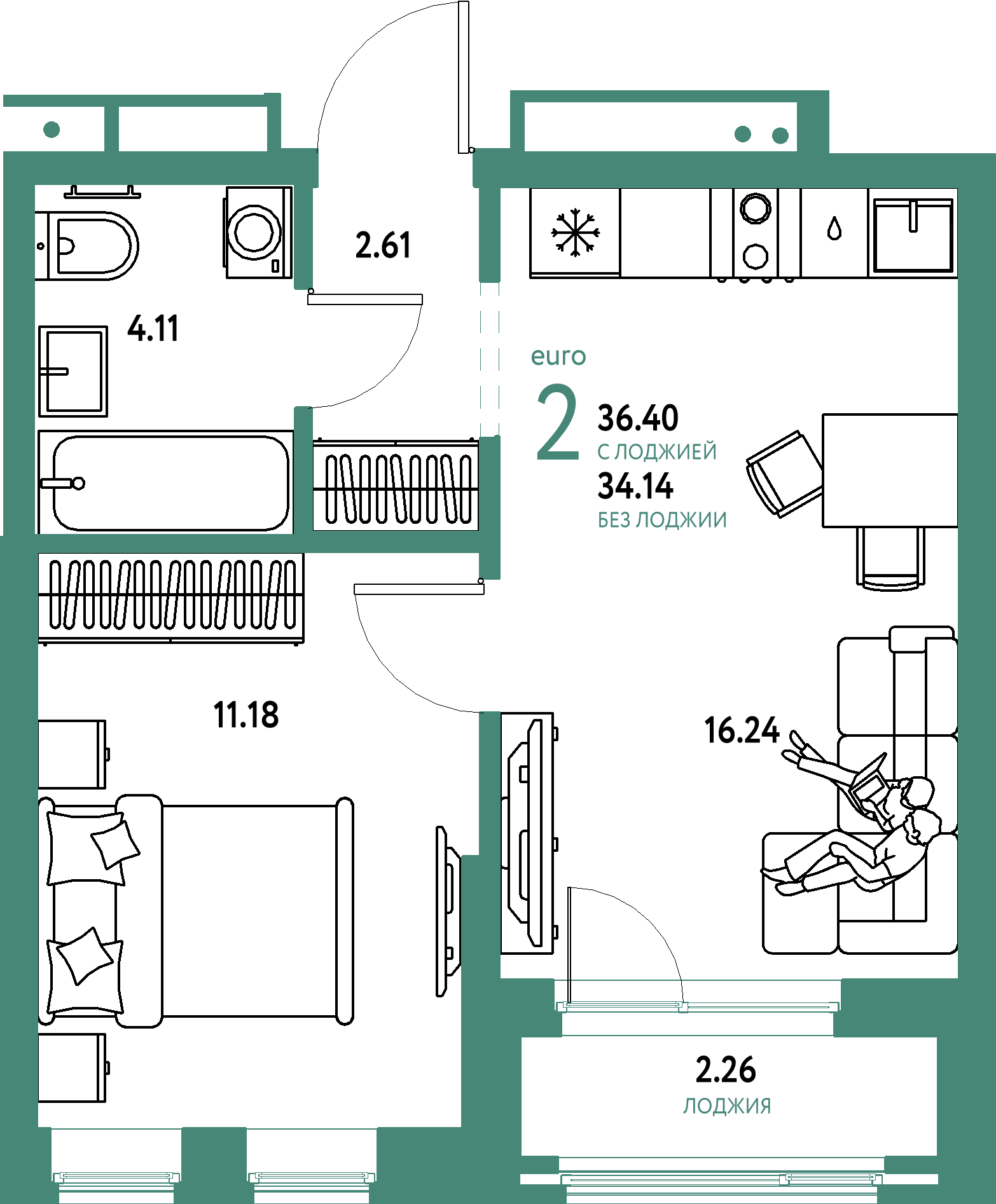 Купить 2-комнатную квартиру 36.4м², этаж №6 кв №22 в ЖК 