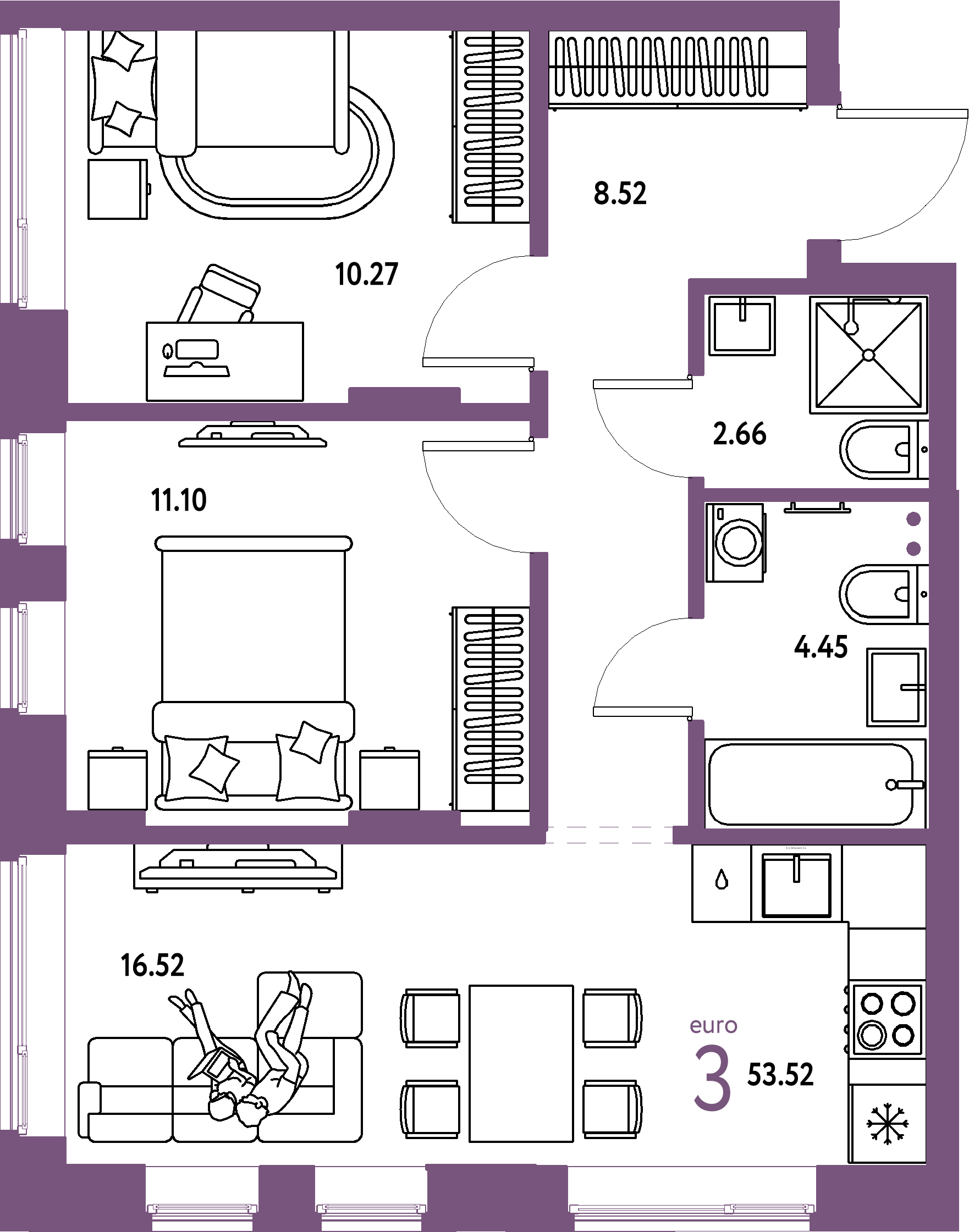 Купить 3-комнатную квартиру 53.52м², этаж №6 кв №24 в ЖК 