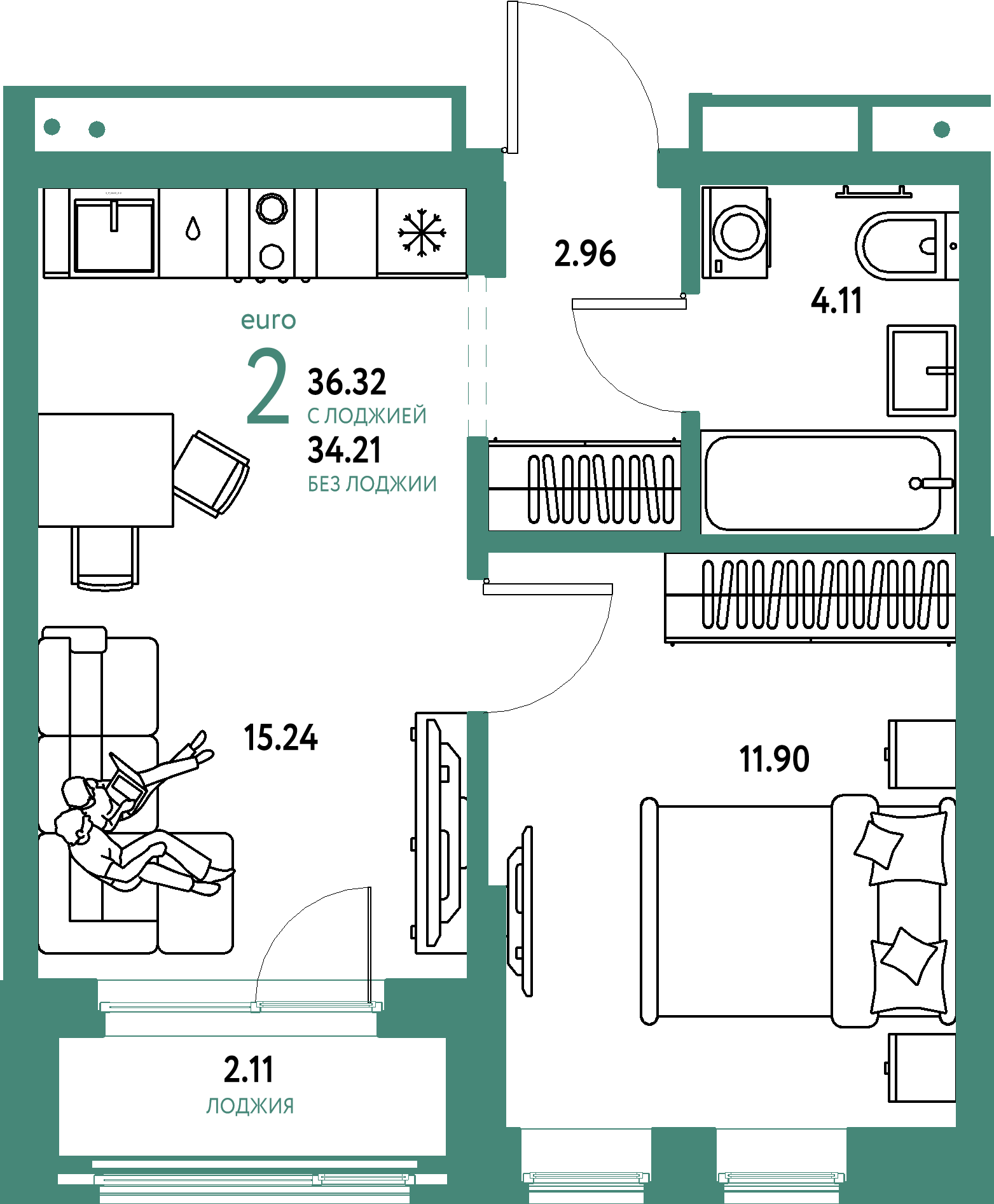 Купить 2-комнатную квартиру 36.32м², этаж №9 кв №38 в ЖК 