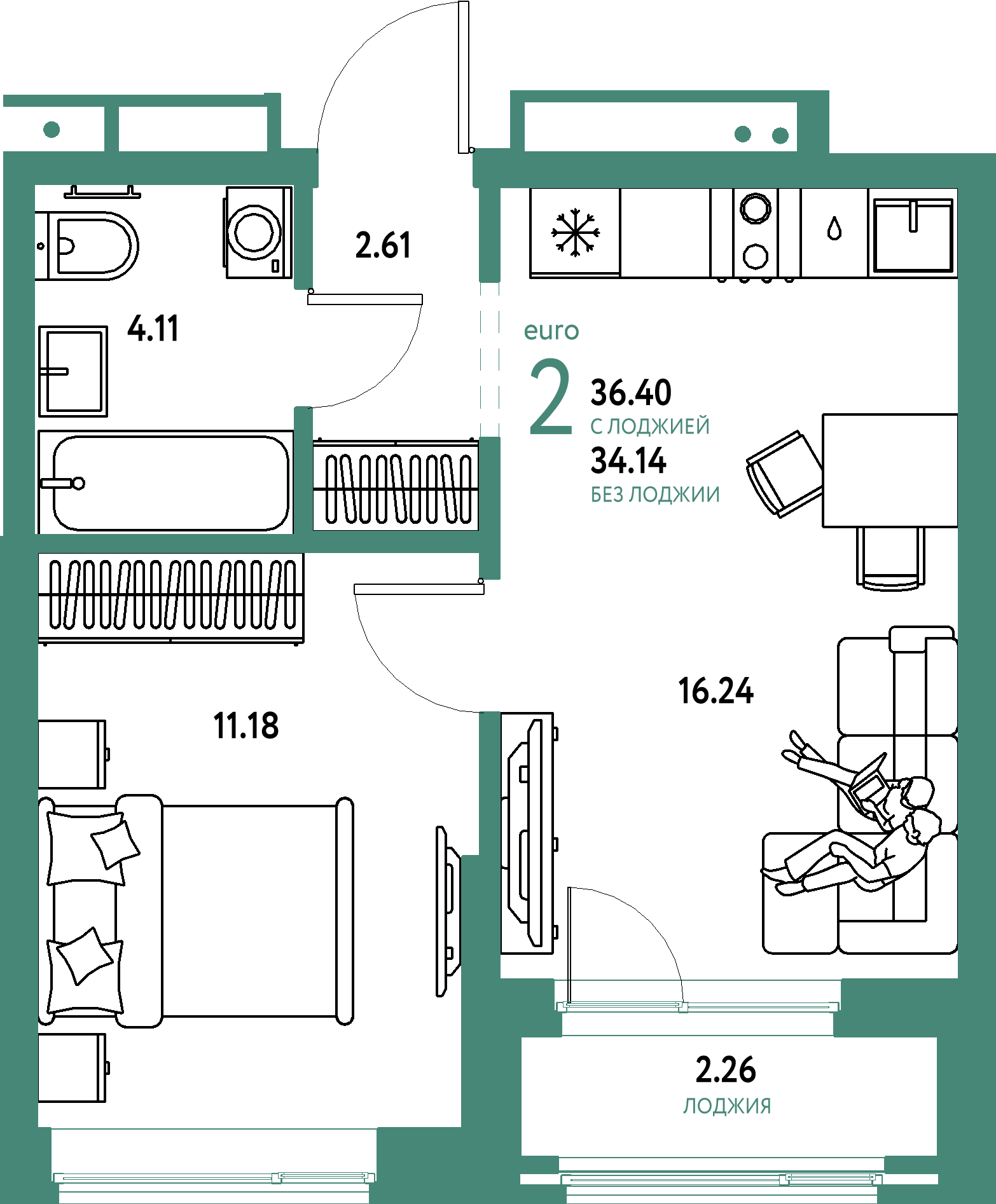 Купить 2-комнатную квартиру 36.4м², этаж №11 кв №47 в ЖК 