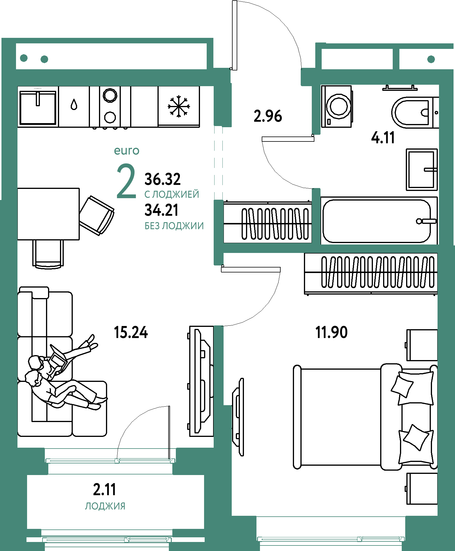 Купить 2-комнатную квартиру 36.32м², этаж №12 кв №53 в ЖК 