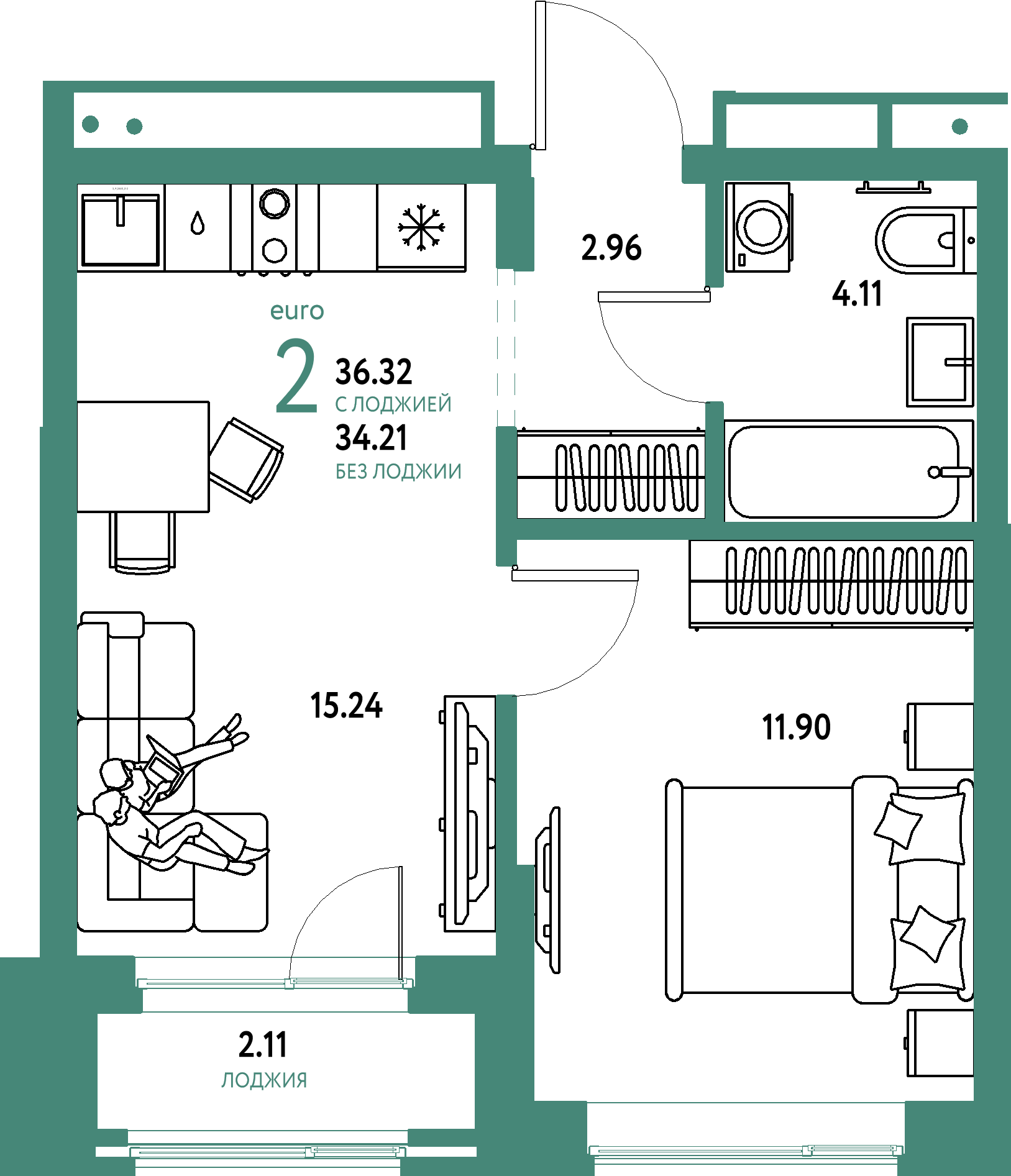 Купить 2-комнатную квартиру 36.32м², этаж №13 кв №58 в ЖК 