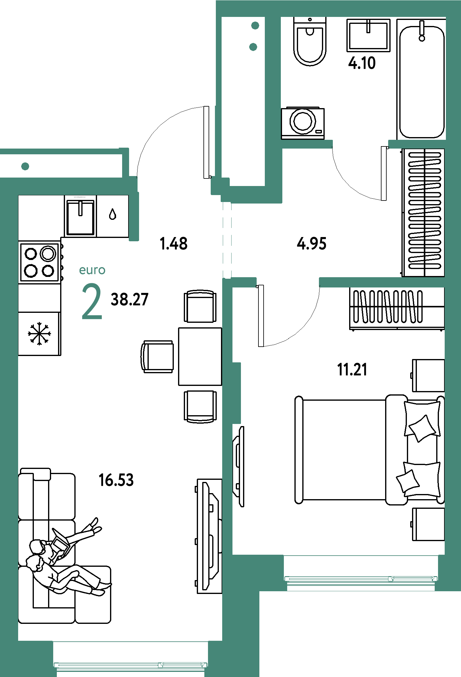 Купить 2-комнатную квартиру 38.27м², этаж №3 кв №82 в ЖК 