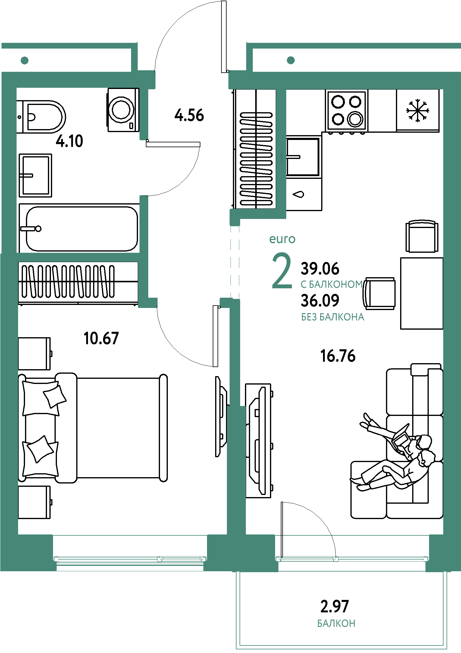 Купить 2-комнатную квартиру 39.06м², этаж №3 кв №83 в ЖК 