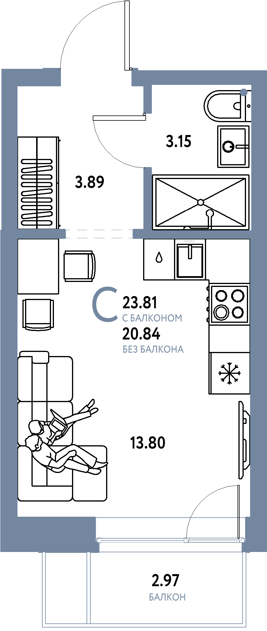 ЖК "Домашний"-Студия 23.81 м²